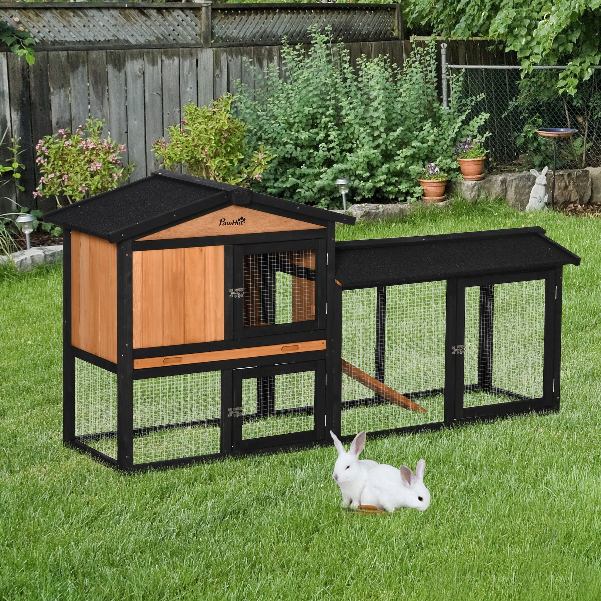 69" Wooden Rabbit Hutch Pet Playpen Bunny House Enclosure with Run Box, Slide-out Tray, Ramp, for Rabbits and Small Animals, Black Rabbit Hutch   at Gallery Canada