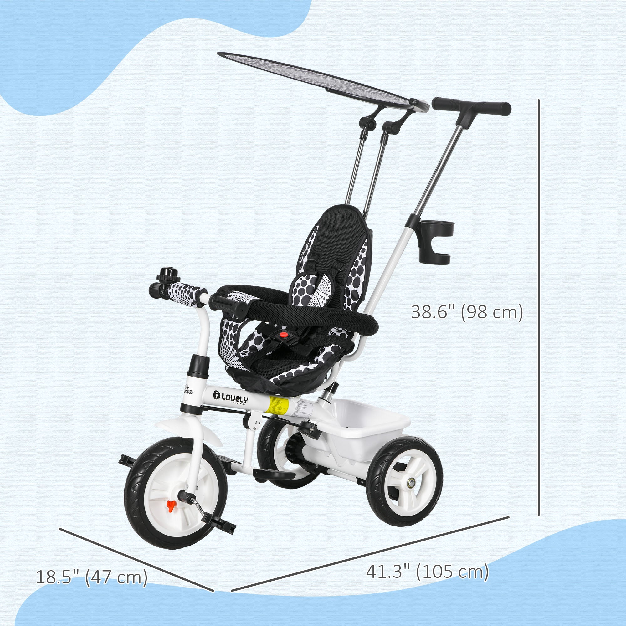 4 in 1 Kids Tricycle with Removable Handlebar and Canopy, White Tricycles for Kids   at Gallery Canada