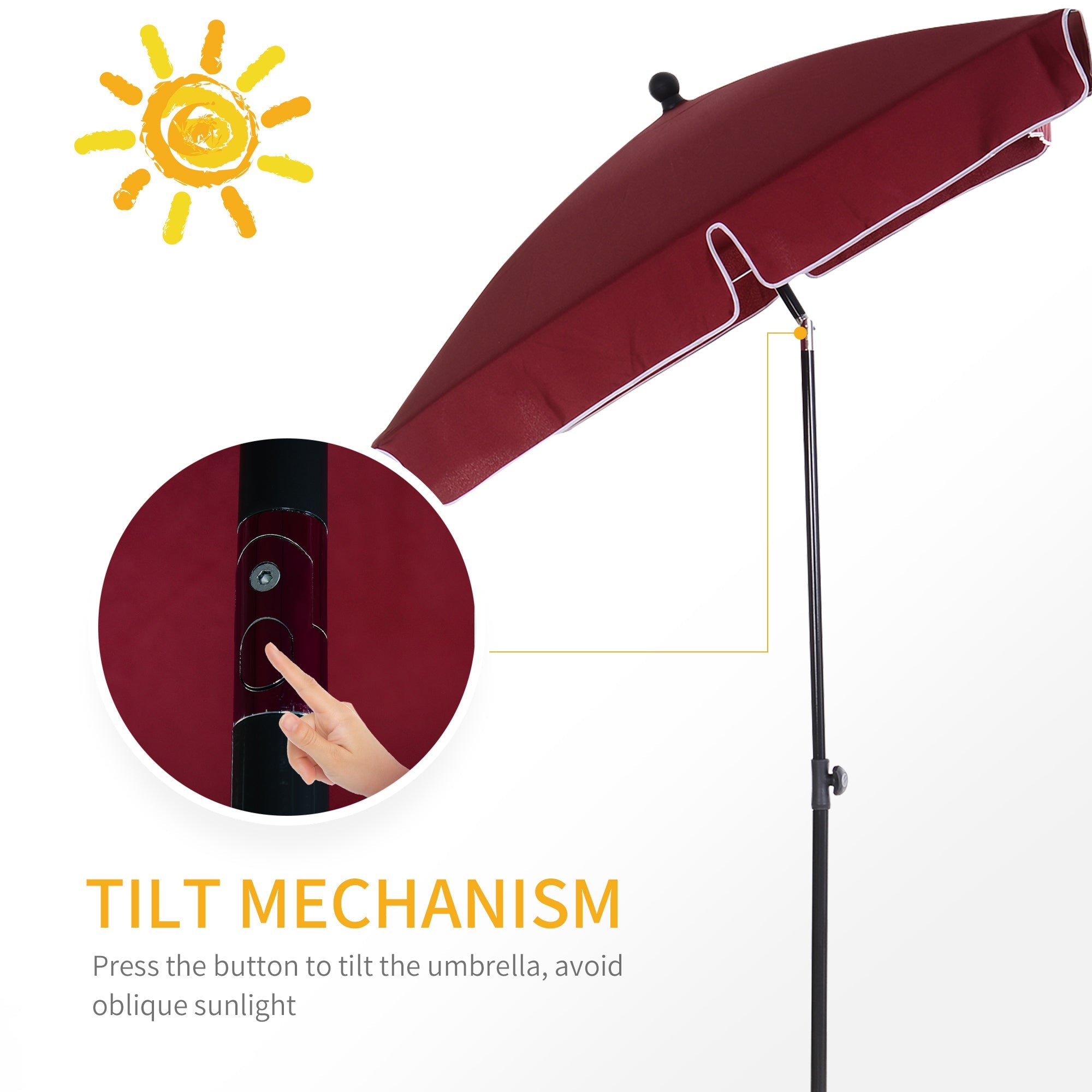 6.5x4ft Rectangle Patio Umbrella Aluminum Tilt Adjustable Garden Parasol Sun Shade Outdoor Canopy Wine Red Sun Umbrellas   at Gallery Canada