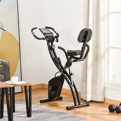 3 in 1 Folding Exercise Bike, Foldable Stationary Bike with 8-Level Magnetic Resistance, Adjustable Seat, Black