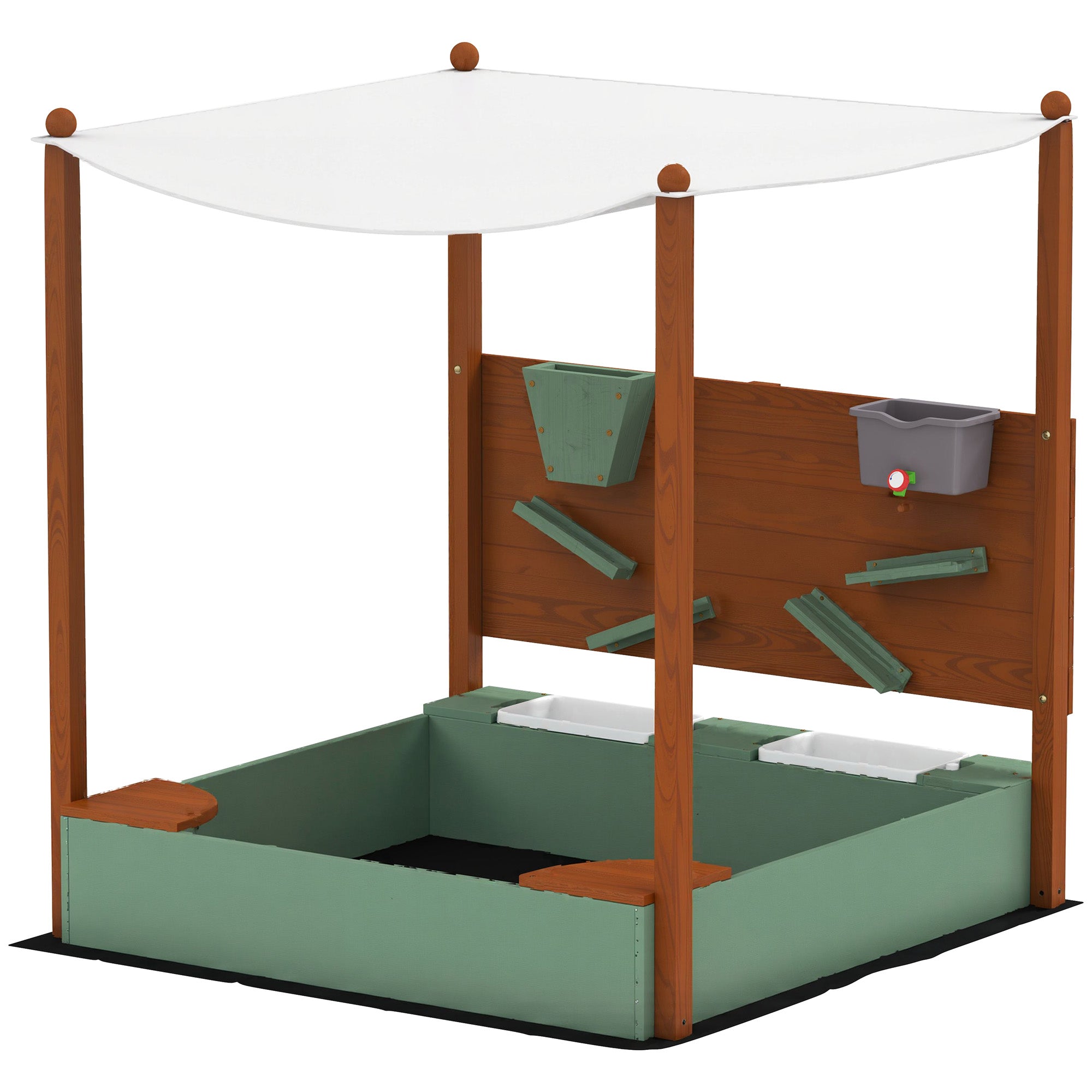 Wooden Kids Sandbox with Canopy, Sand Wall, Bottom Liner, for 3-6 Years, 46