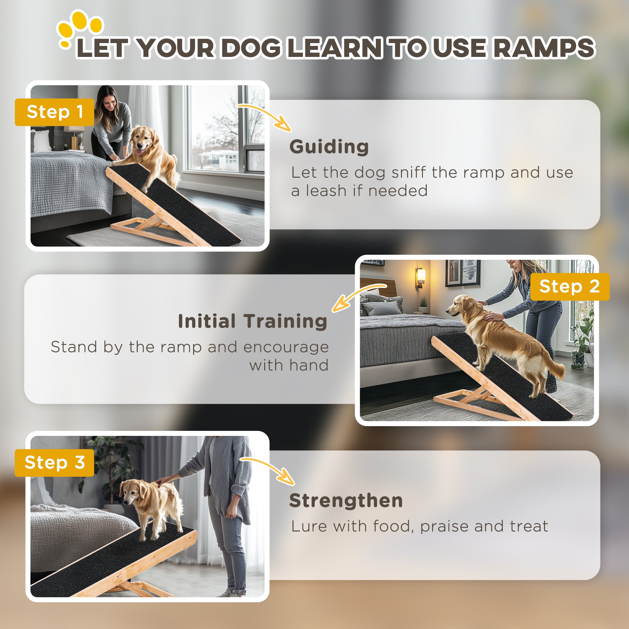 Dog Ramp Foldable Pet Ramp for Bed Couch, Height Adjustable, for Cats Large Dogs with Non Slip Carpeted Surface Dog Stairs at Gallery Canada