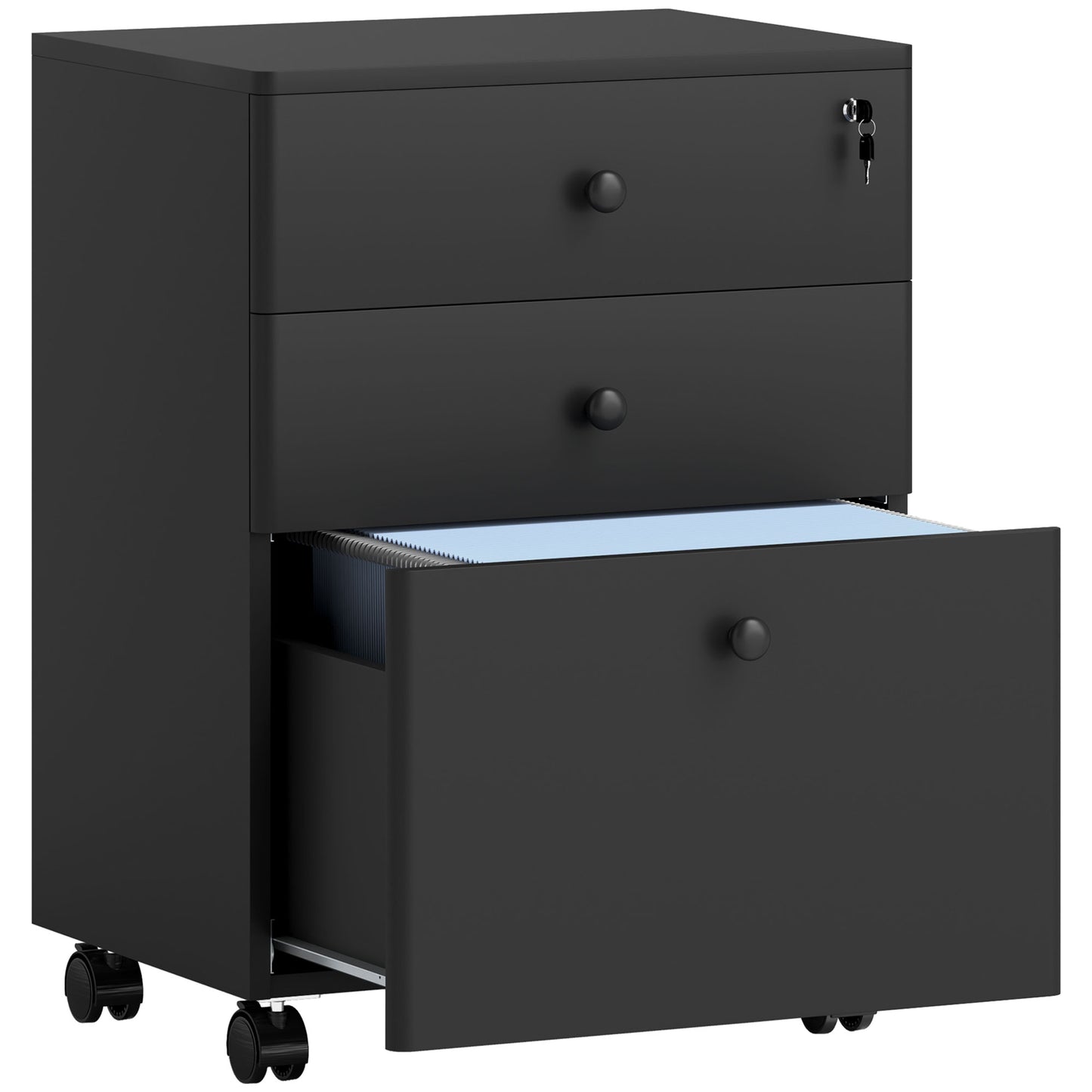 3-Drawer Small Filing Cabinet with Lock, Vertical Office Storage Cabinet with Wheels for Home Office, Black Office Cabinets & Cupboards   at Gallery Canada