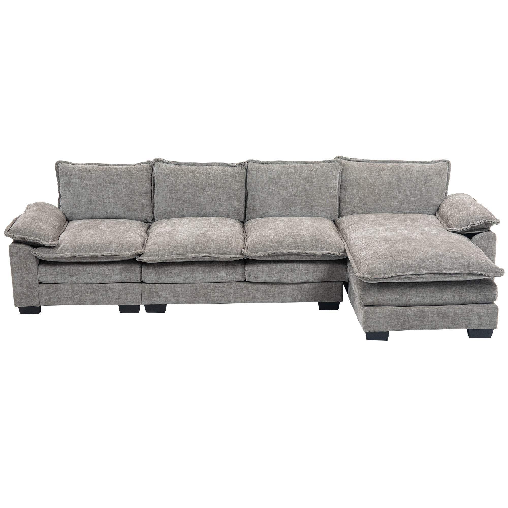 Sofa Couch with Chaise Lounge, Chenille L-shaped Couch with Double-layer Seat Cushion for Living Room, Grey Sofas & Reclining Chairs at Gallery Canada