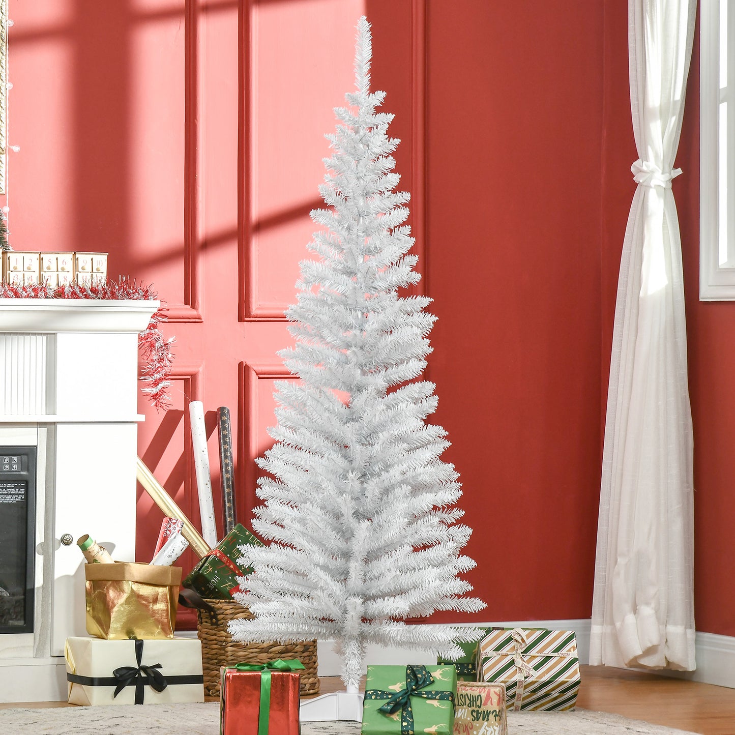 5FT Artificial Christmas Tree, Pencil Christmas Tree with Realistic Branches, Stable Stand, White Pencil Christmas Trees   at Gallery Canada