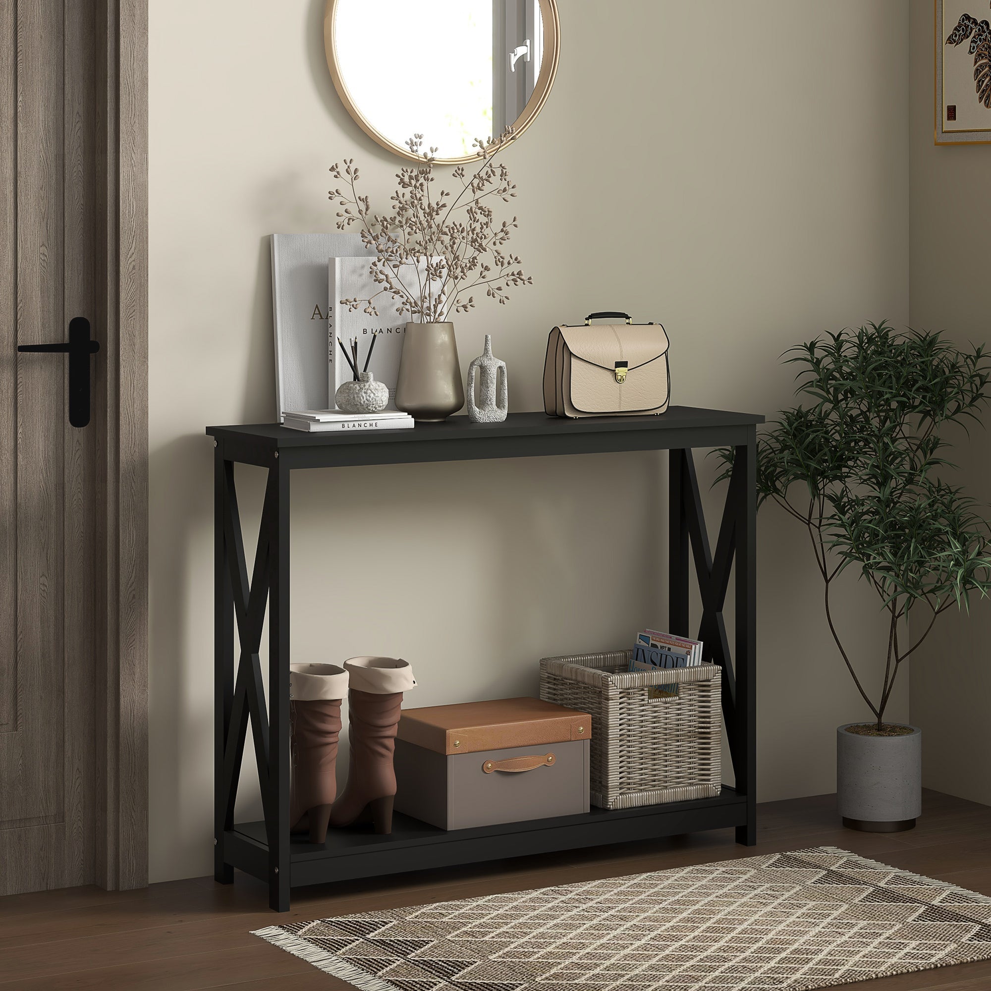 Console Table, 2 Tier Entryway Table with Bottom Shelf for Living Room, Hallway, Black Console Tables   at Gallery Canada