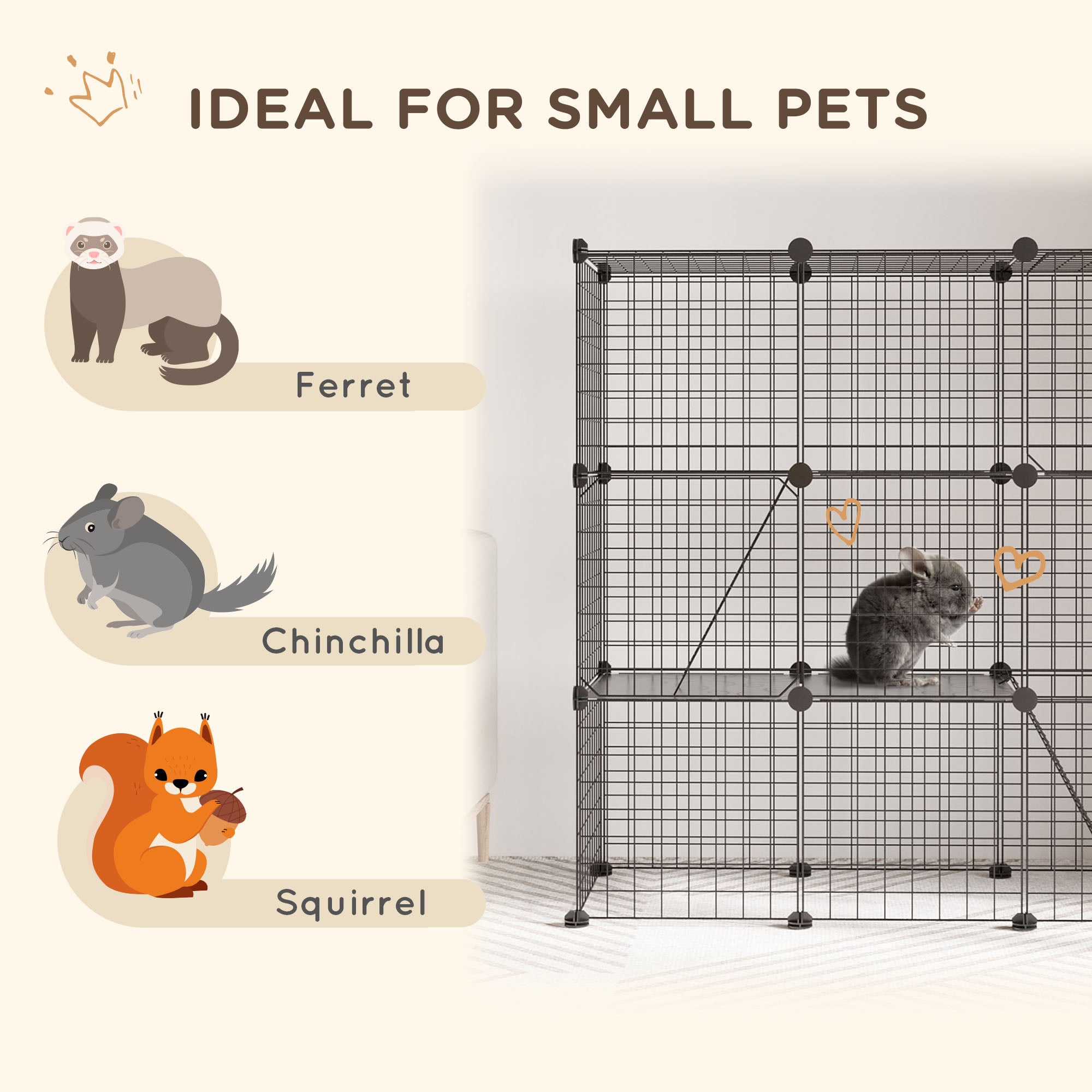 31 Panels Small Animal Cage, Pet Playpen w/ Doors, Chinchilla Cage w/ Ramps, for Ferret, Squirrel, Indoor Use Houses & Habitats   at Gallery Canada