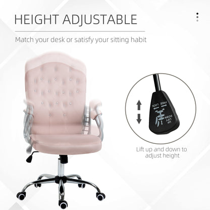 Office Chair, Velvet Computer Chair, Button Tufted Desk Chair with Swivel Wheels, Adjustable Height, Tilt Function, Pink Executive & Manager Chairs   at Gallery Canada