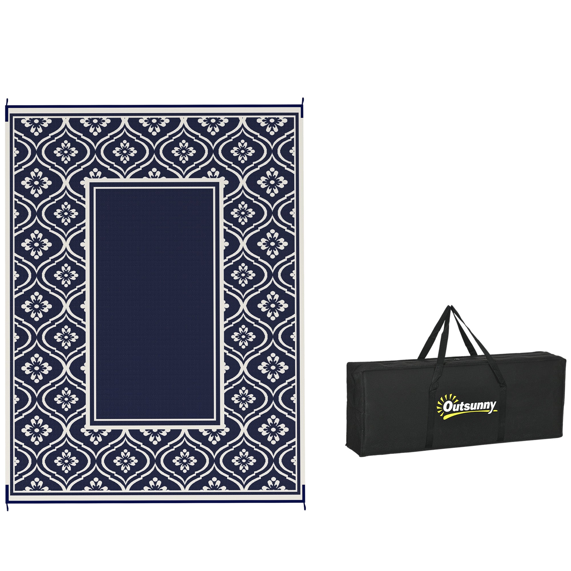 9' x 12' Outdoor RV Rug, Reversible Patio Floor Mat with Carry Bag, Gourd Border, Blue and White Garden Decor at Gallery Canada