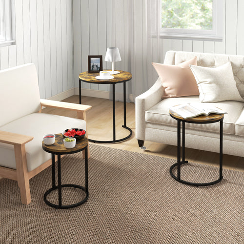 Nesting Coffee Tables Set of 3, Stacking Round Side Tables with Steel Frame for Living Room, Rustic Brown