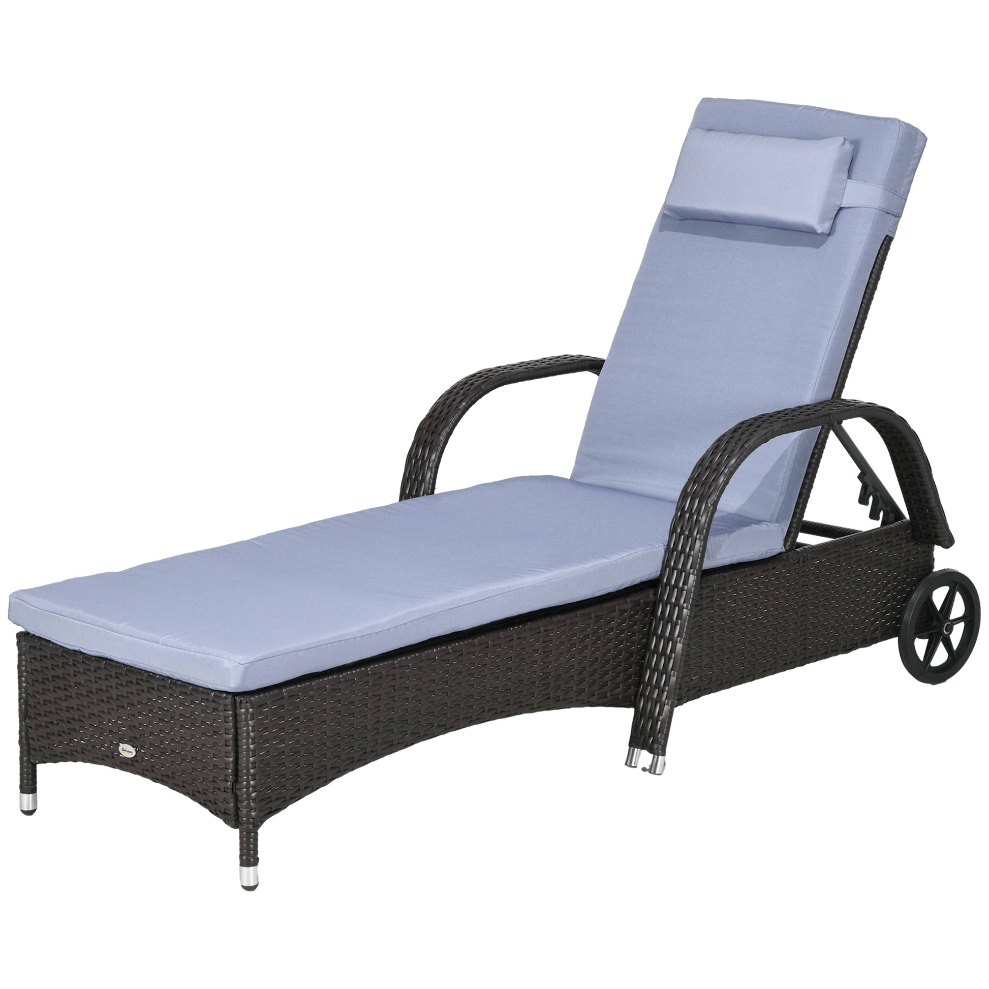 Outdoor Lounger, Deck Lounge Chair with Headrest, 5-Level Adjustable, Backrest, Wheels, Deep Coffee and Light Grey Chaise Loungers   at Gallery Canada