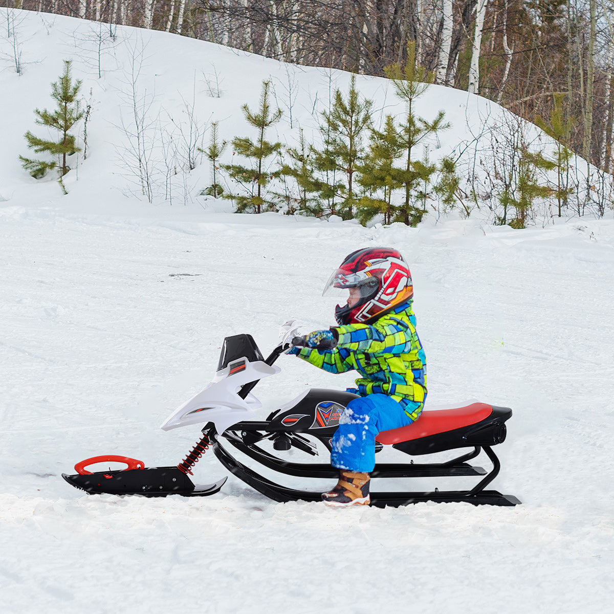 Snow Racer Sleds for Kids with Padded Rubber Seat, Snow Motor with Wind Shield Handle and Anti-slip Pedal, Winter Gift for Boys and Girls Snow Scooters   at Gallery Canada