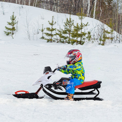 Snow Racer Sleds for Kids with Padded Rubber Seat, Snow Motor with Wind Shield Handle and Anti-slip Pedal, Winter Gift for Boys and Girls