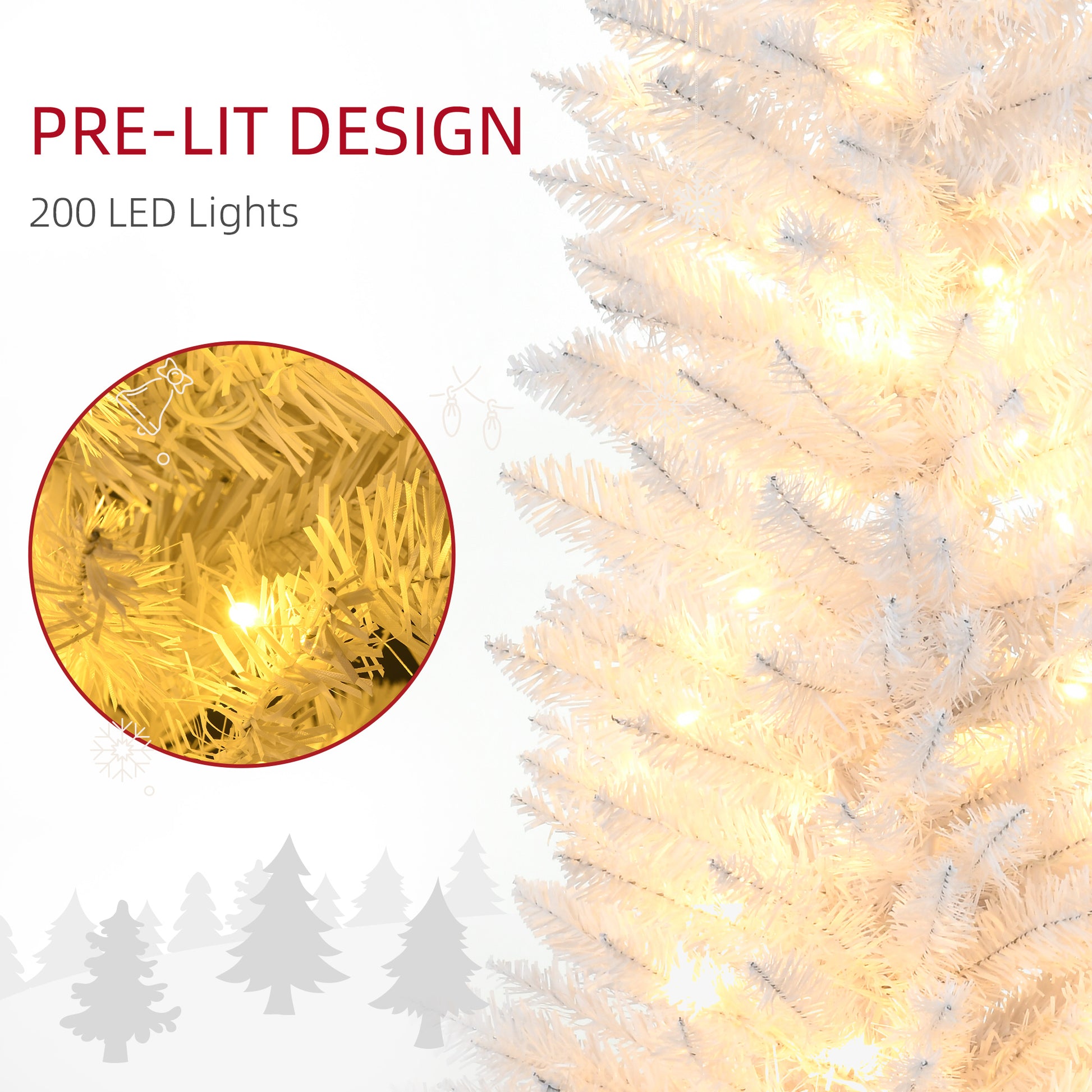 7' Pre Lit Artificial Pencil Christmas Trees, Xmas Tree with Realistic Branches and Warm White LED Lights, White Pencil Christmas Trees   at Gallery Canada