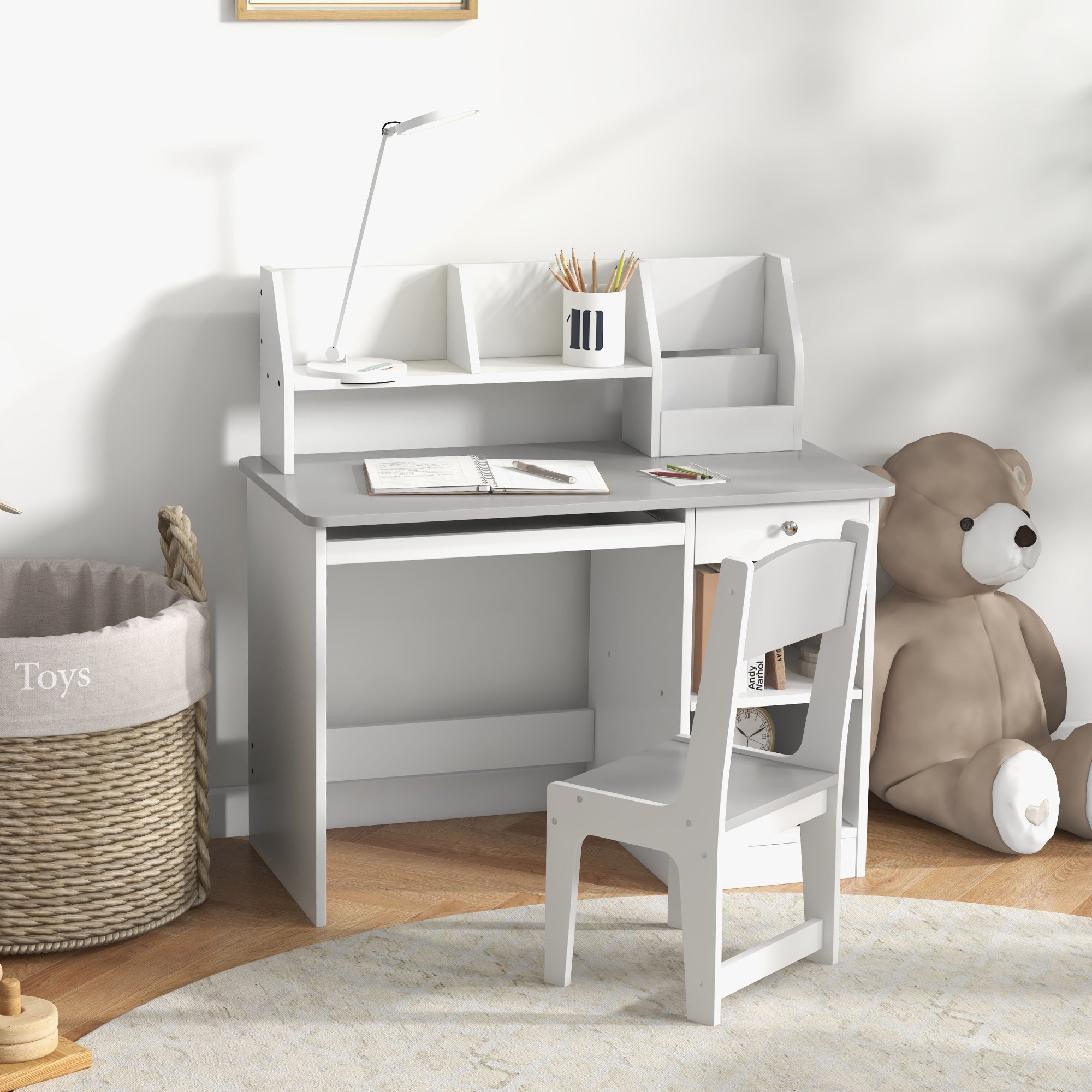 Kids Desk and Chair Set for 5-8 Year Old with Storage, Study Table and Chair for Children, Grey Kids Desk Sets   at Gallery Canada