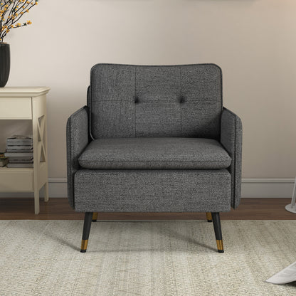 Modern Armchair, Upholstered Accent Chair with Tufted Back Cushion and Steel Legs for Living Room, Bedroom, Dark Grey Accent Chairs   at Gallery Canada