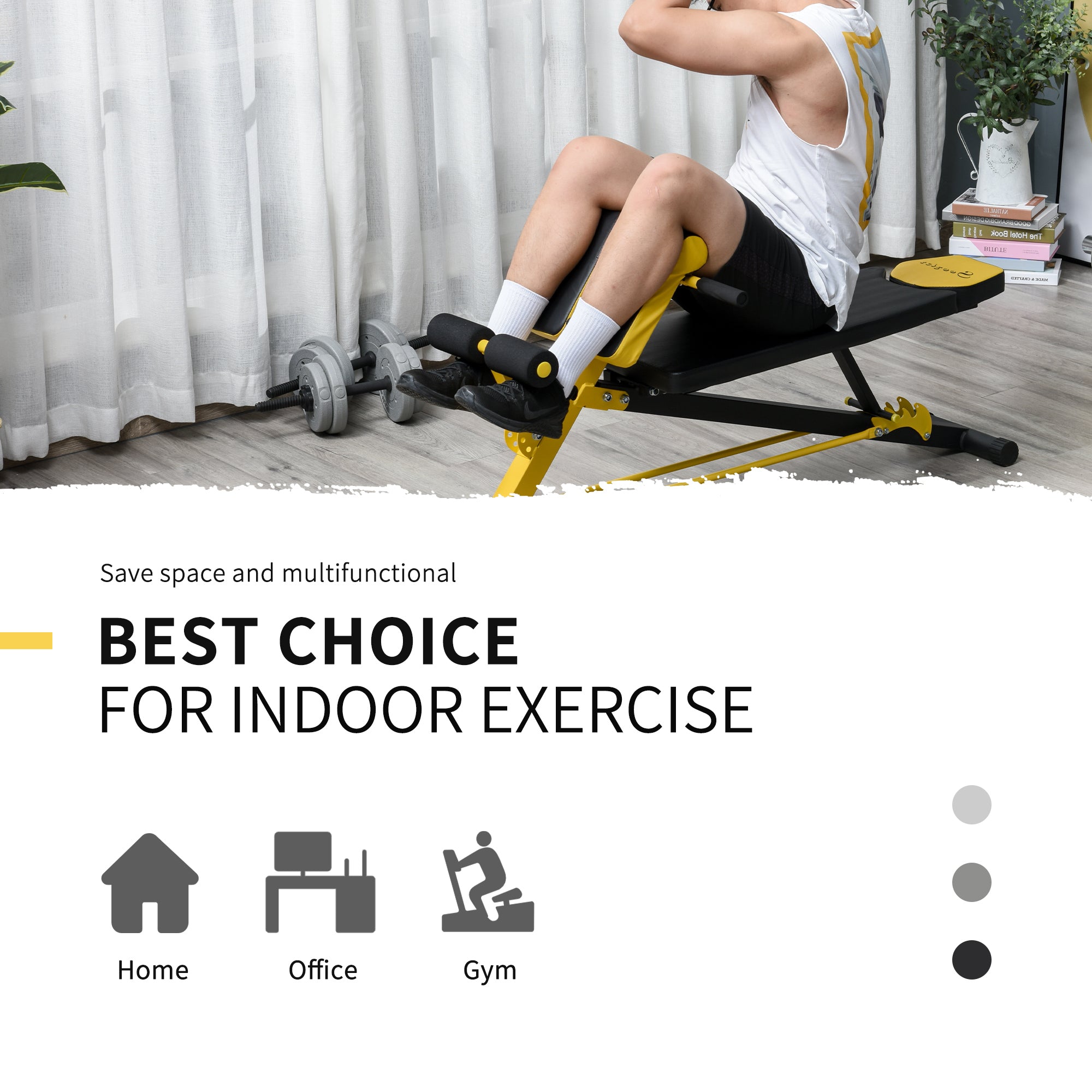 Adjustable Weight Bench Roman Chair Exercise Training Multi-Functional Hyper Extension Bench Dumbbell Bench Ab Sit up Decline Flat Black and Yellow Weight Benches at Gallery Canada