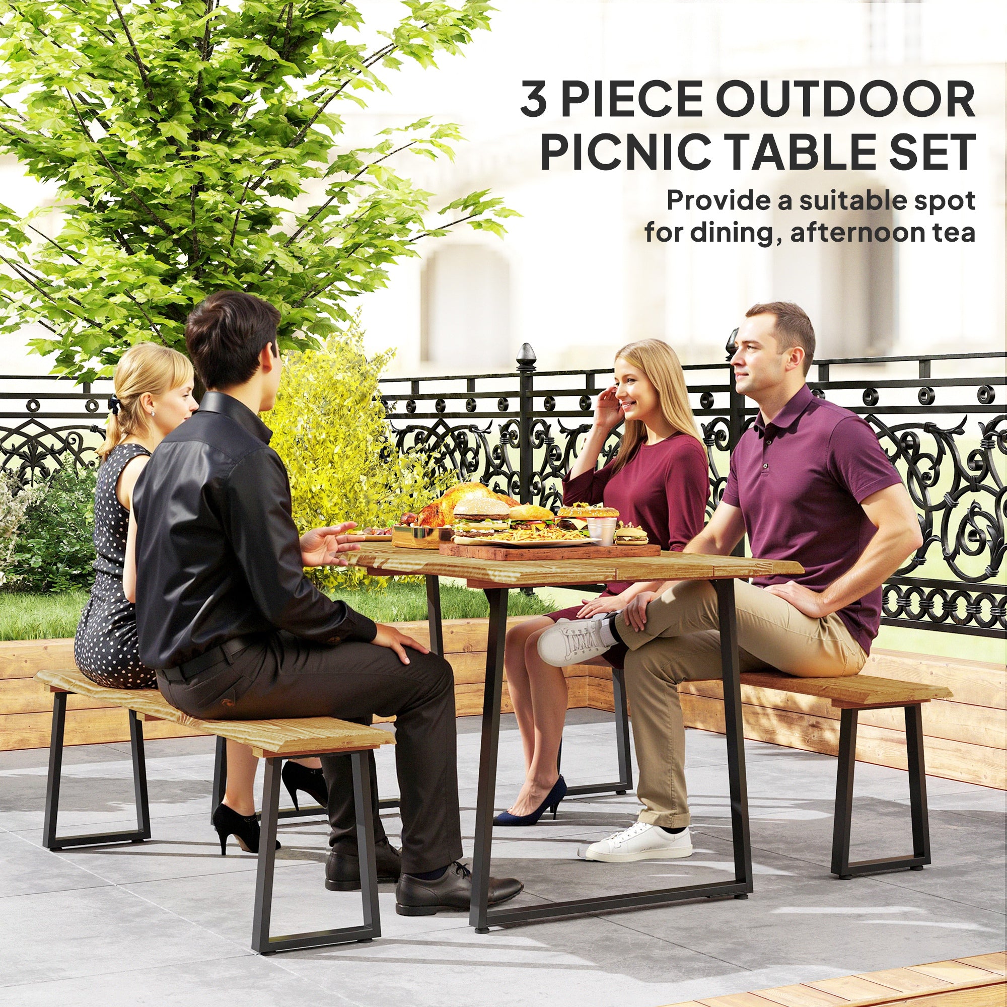 Picnic Table and Bench Set for 6 Persons with 2