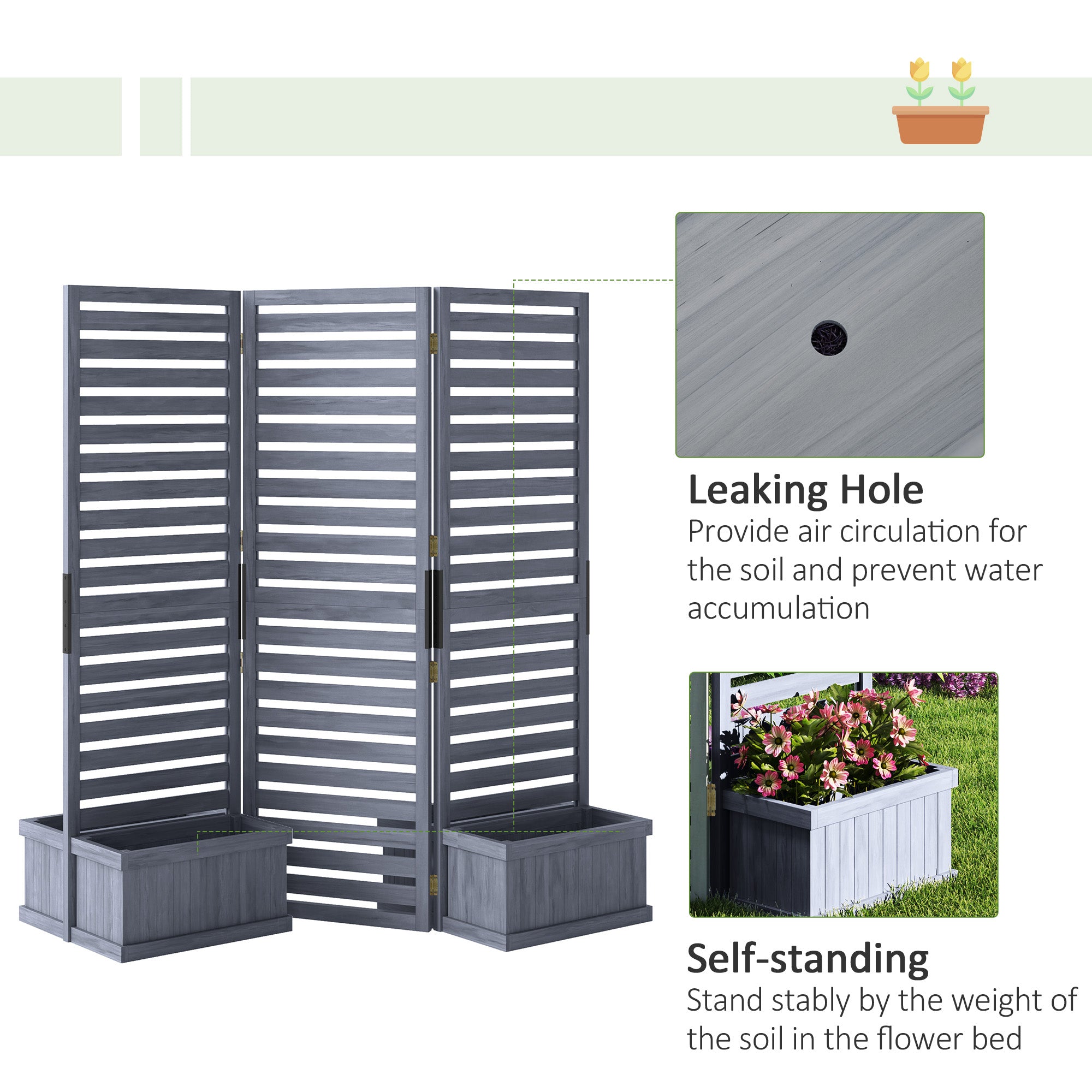 Outdoor Privacy Screen Wood Privacy Panel with 4 Planter Boxes, Raised Bed with 3 Panels, Drainage Holes Side Awnings at Gallery Canada
