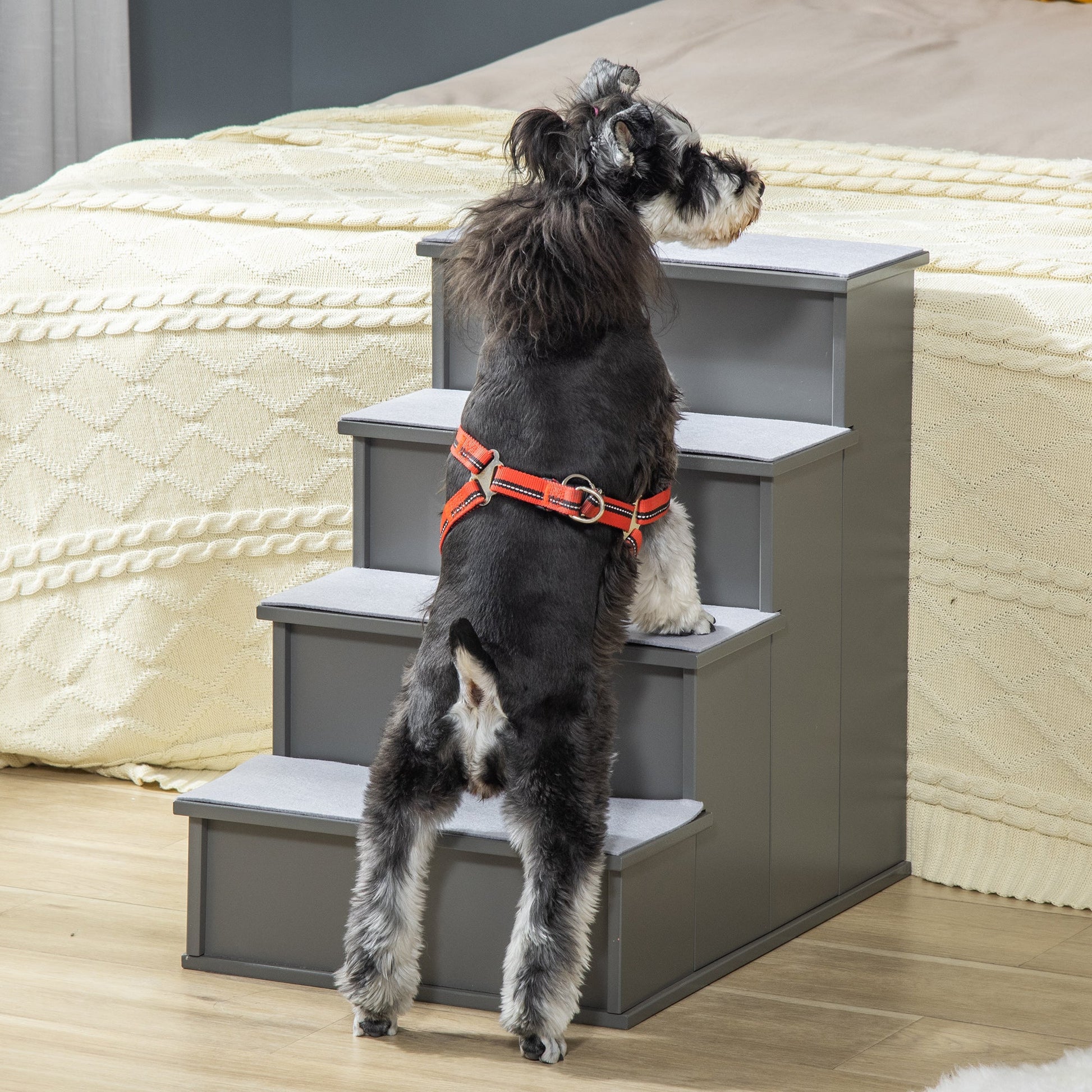 Dog Steps Pet Stairs for Bed Cat Ladder for Couch with Non-Slip Carpet, 15.7" x 23.2" x 21.3", Grey Dog Stairs   at Gallery Canada