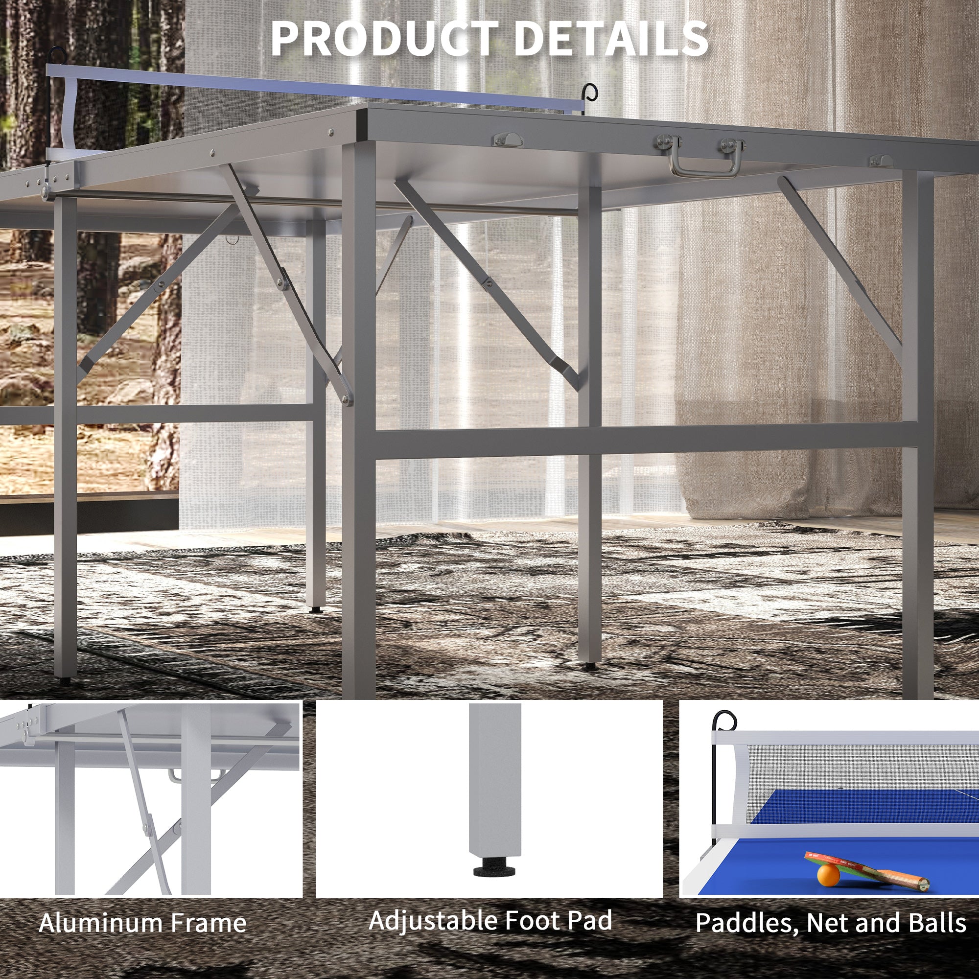 Portable Ping Pong Table Set, Table Tennis Table w/ Net, 2 Paddles, 3 Balls for Outdoor and Indoor, Easy Assembly, Blue Game Tables at Gallery Canada