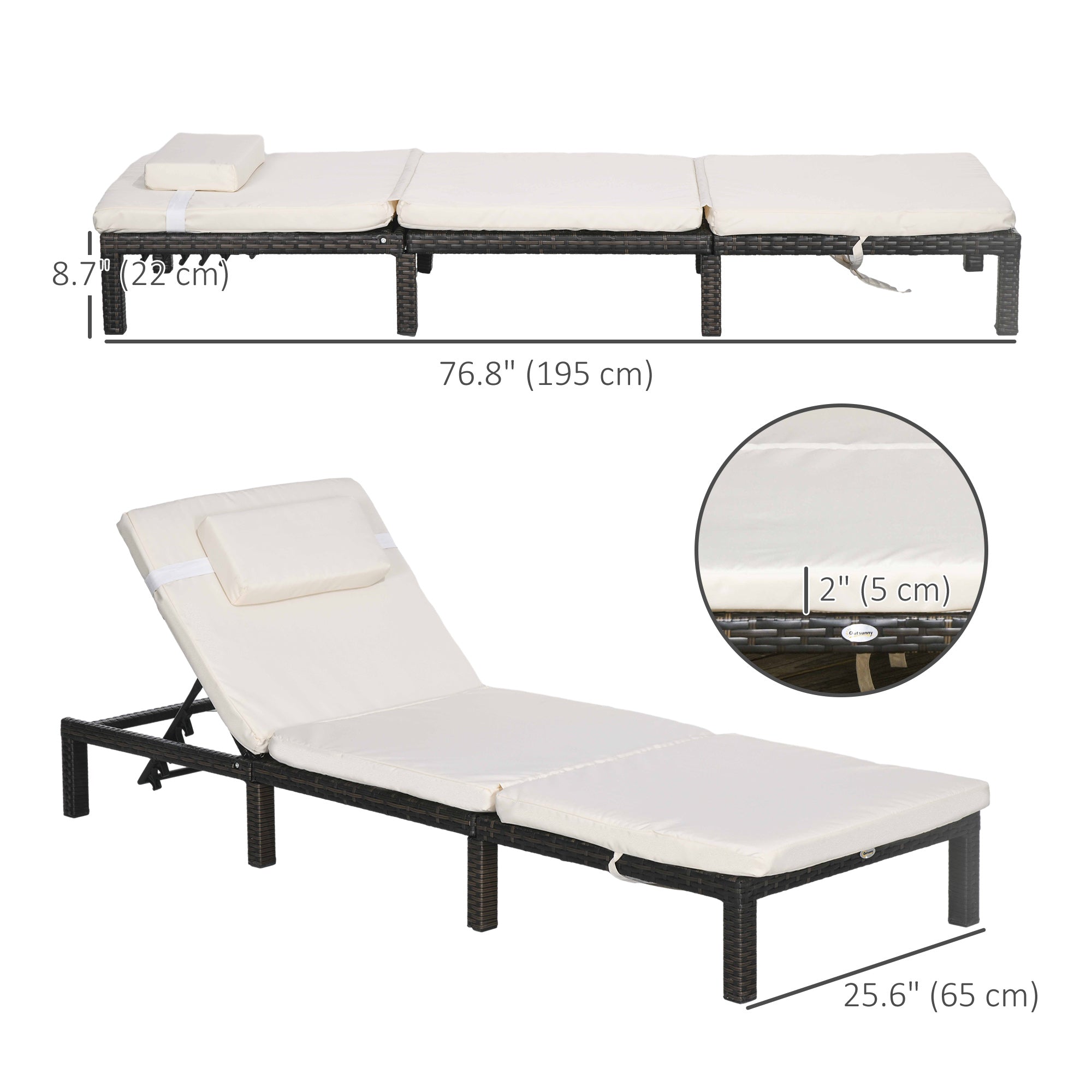 Outdoor Lounger, Patio Lounger with 5-Level Adjustable Back, Headrest for Poolside, Garden, Backyard, Cream White Chaise Loungers   at Gallery Canada