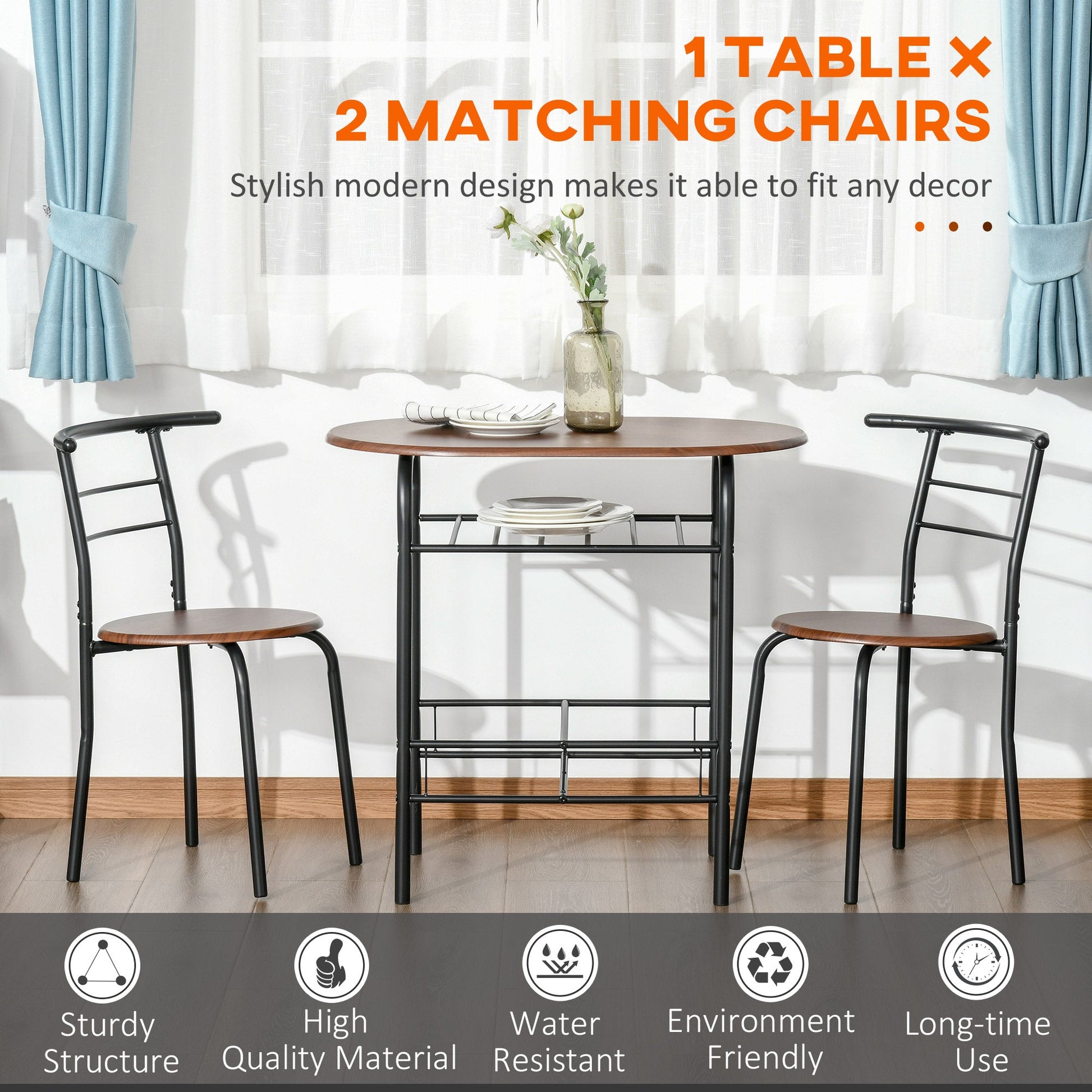 Dining Table Set of 3, Oval Kitchen Table and Chairs with Storage Shelf for Small Space, Dining Room, Natural Bar Sets   at Gallery Canada