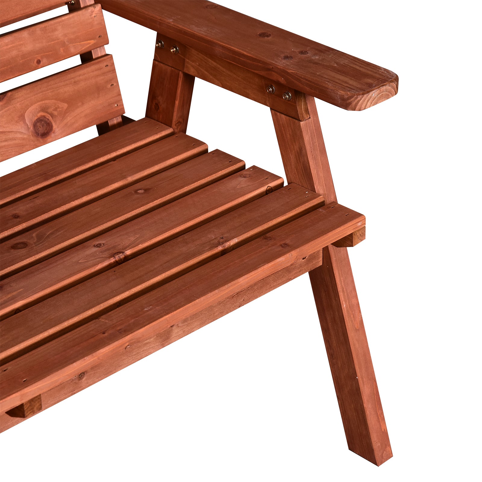 3-Seater Outdoor Bench with Convertible Middle Table, Garden Wooden Patio Loveseat with Middle Table for 2 Persons w/ Slatted Seat and Backrest, Armrests, Orange Outdoor Benches at Gallery Canada