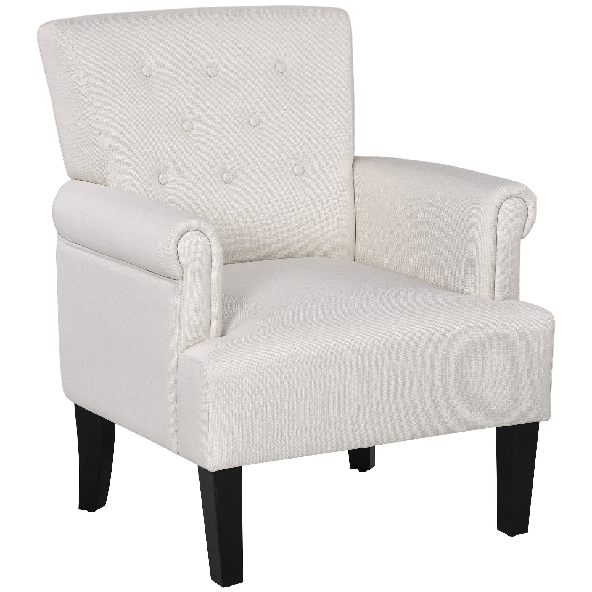 Armchair, Fabric Accent Chair, Modern Living Room Chair with Wood Legs and Rolled Arms for Bedroom, Cream White Accent Chairs   at Gallery Canada