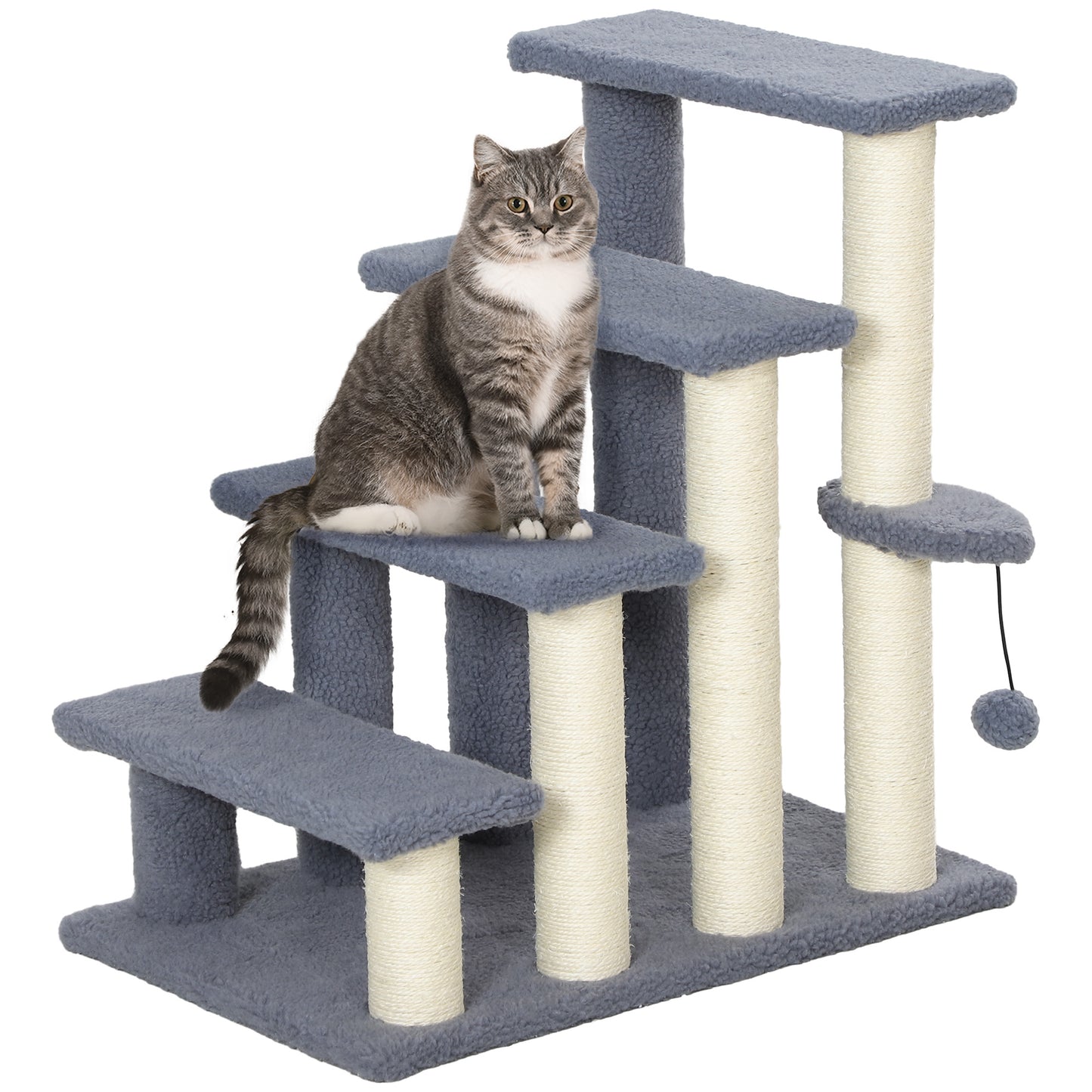 4 Step Cat Tree Stairs with Cat Scratching Post, Jumping Platform, Toy Ball, Grey Cat Stairs   at Gallery Canada