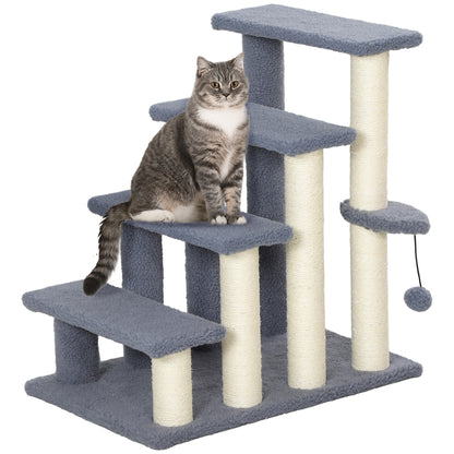 4 Step Cat Tree Stairs with Cat Scratching Post, Jumping Platform, Toy Ball, Grey Cat Stairs   at Gallery Canada