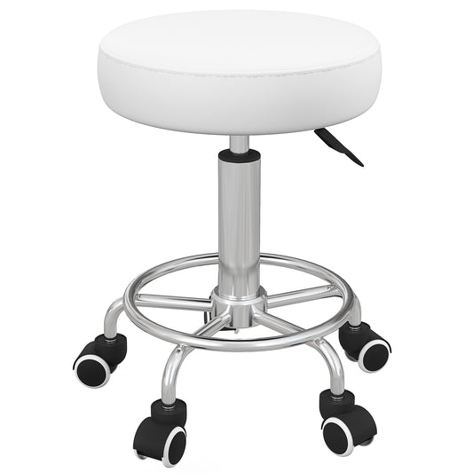 Salon Stool with Adjustable Height, PU Leather Barber Rolling Massage Tattoo Chair for Bar Beauty SPA, White Salon Stools   at Gallery Canada