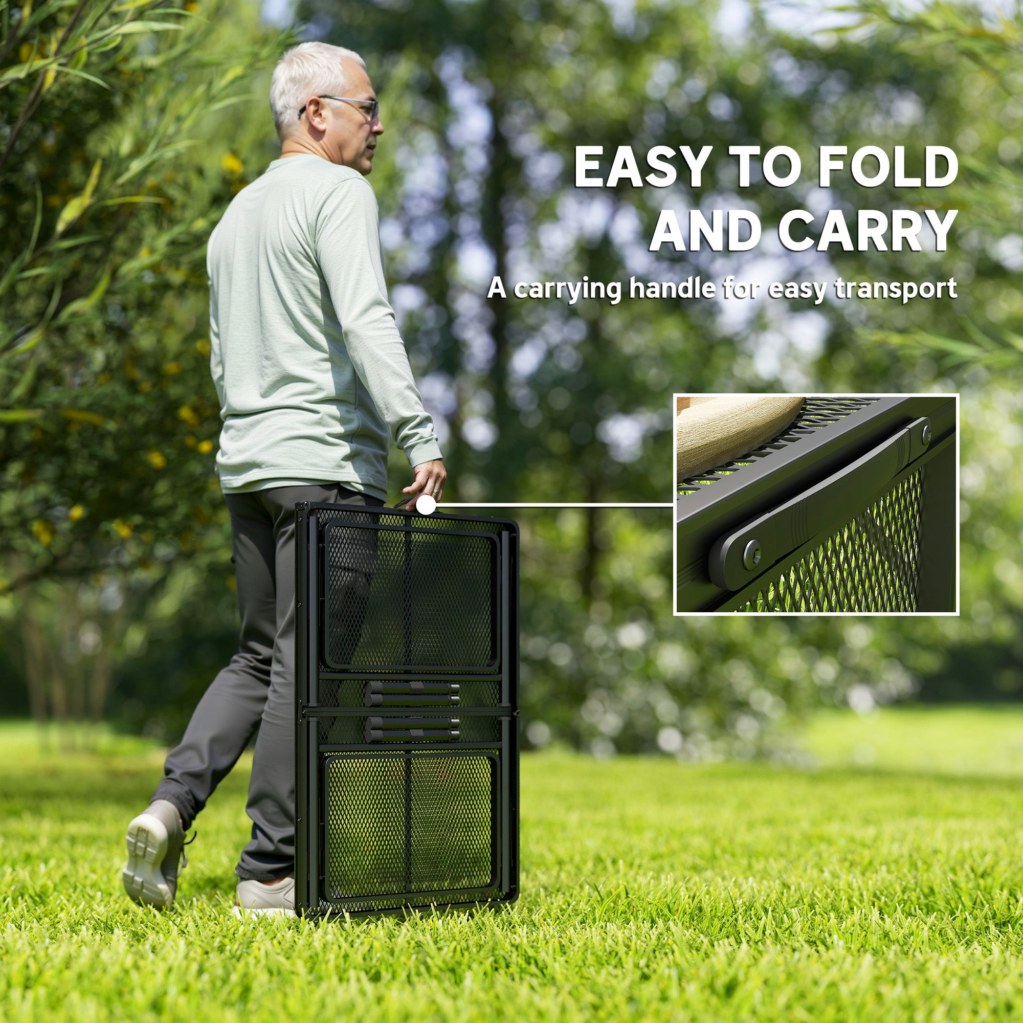 4.5ft Folding Grill Table, Height Adjustable Camping Table w/ Wing Panels, Metal Portable Picnic Table w/ Mesh Desktop Picnic Tables & Camping Chairs at Gallery Canada