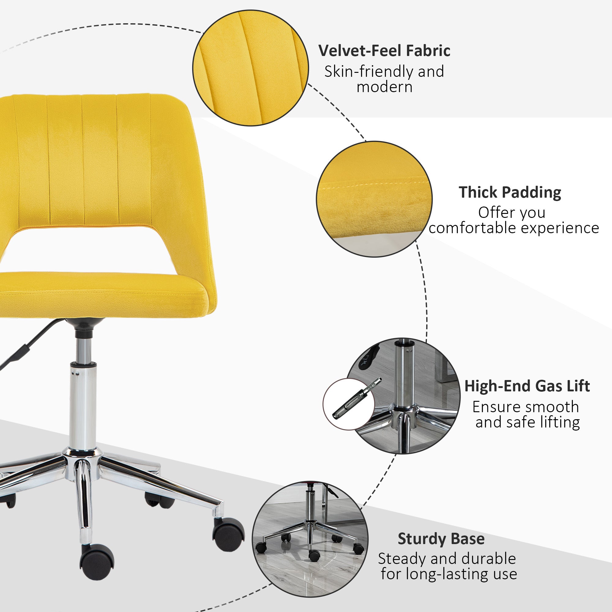 Mid Back Office Chair Velvet Fabric Swivel Scallop Shape Computer Desk Chair, Yellow Office Chairs at Gallery Canada