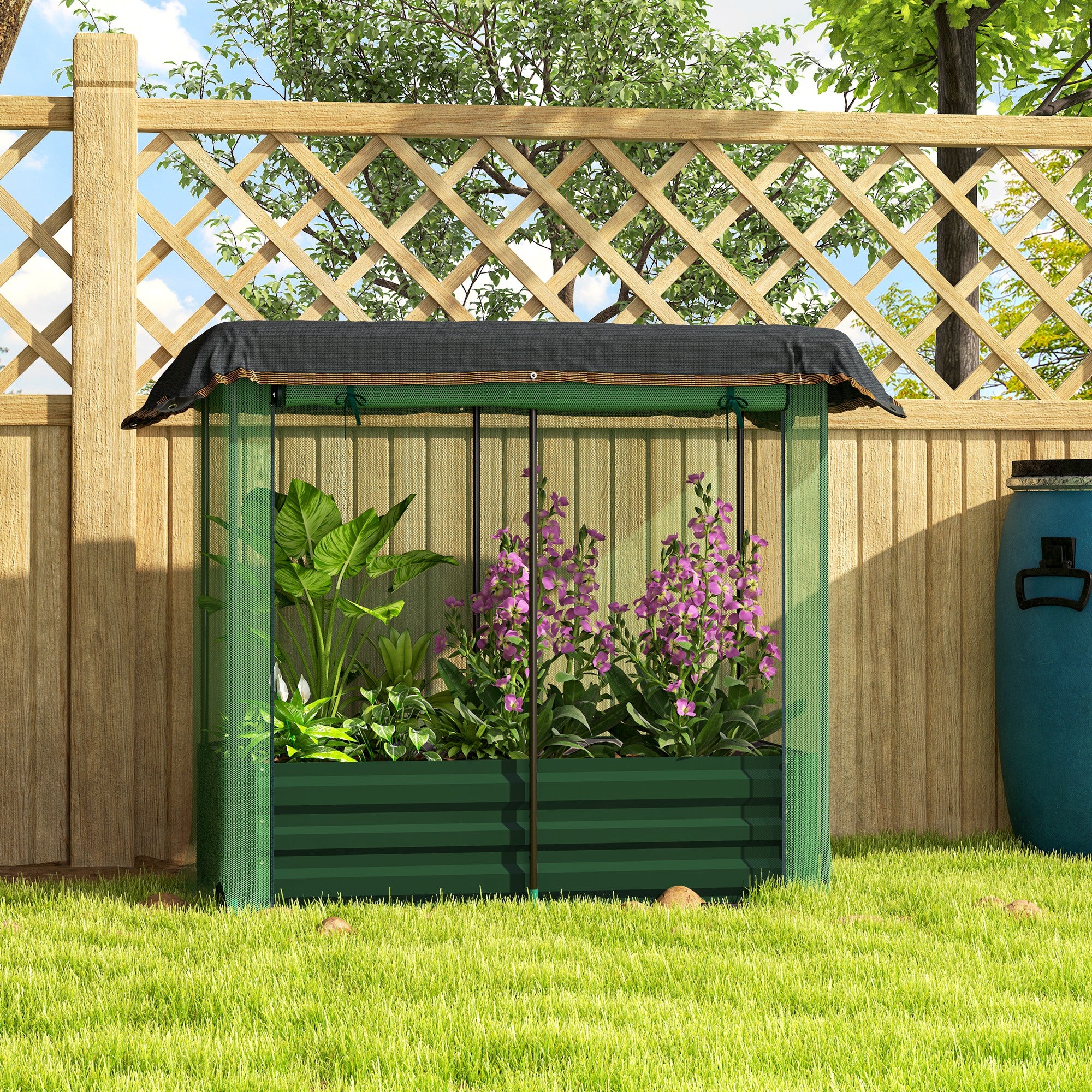 Galvanized Steel Planter Box with Crop Cage and Shade Cloth, Raised Garden Bed for Flowers, Vegs and Herbs, Green Raised Garden Beds at Gallery Canada