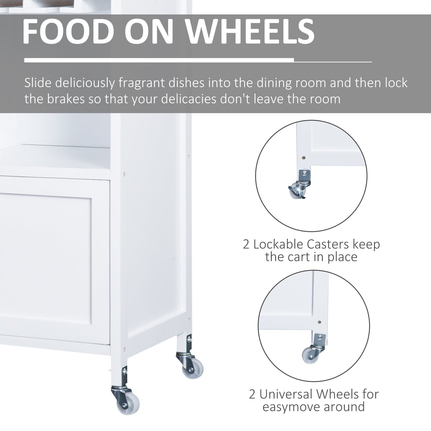 Portable Kitchen Trolley with Bamboo Top Storage Cabinet and Wine Rack (White) Kitchen Islands & Kitchen Carts   at Gallery Canada