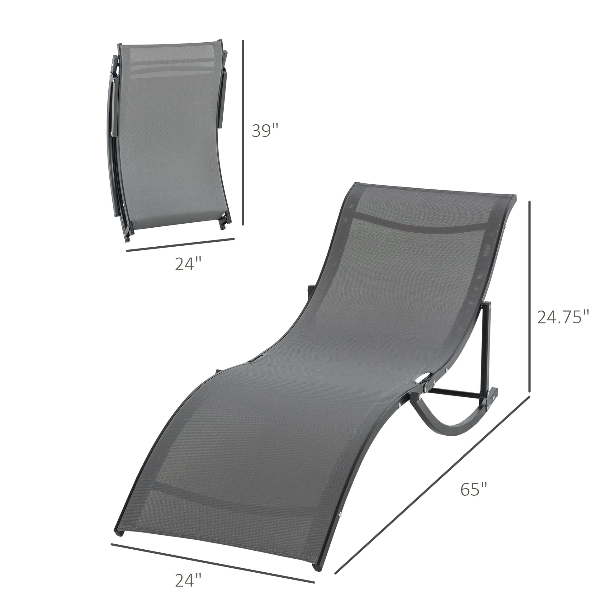 S-shaped Foldable Outdoor Chaise Lounge Chairs, Set of 2, 264lbs Capacity, Dark Grey Lounger Chairs   at Gallery Canada