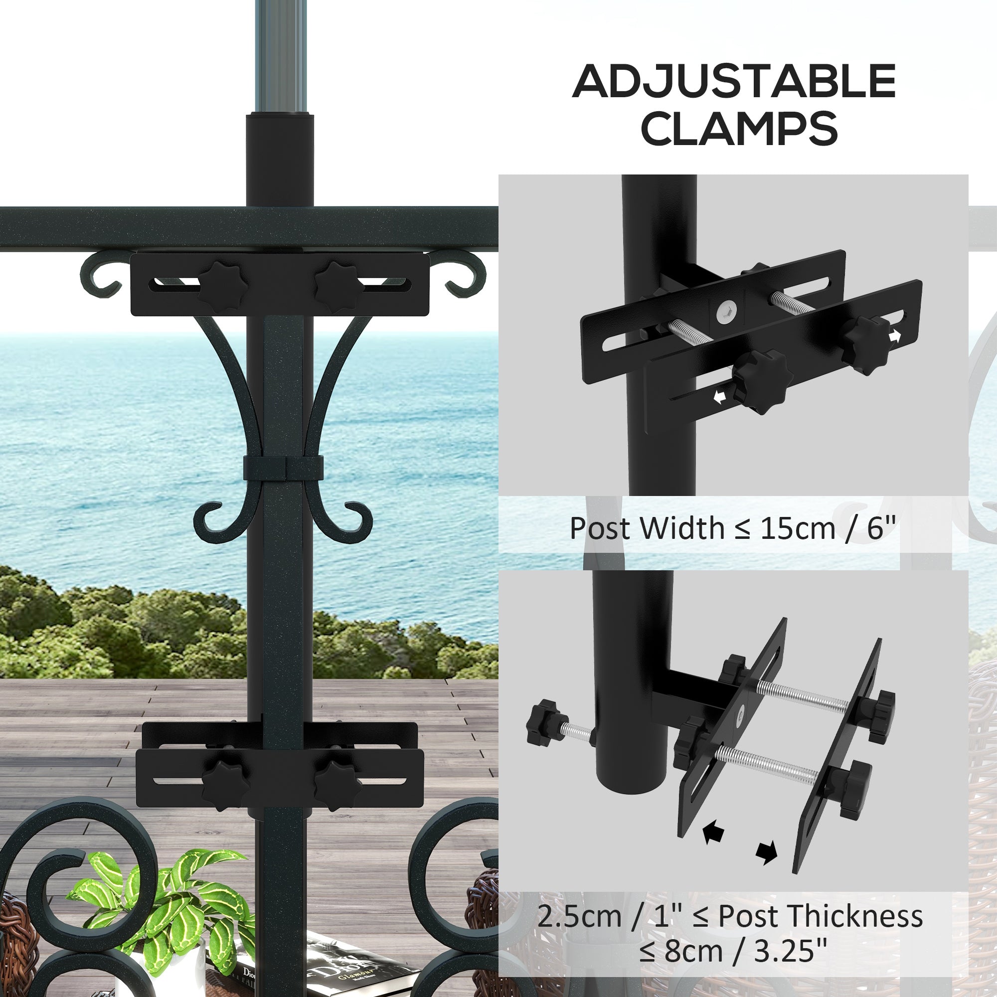 Patio Umbrella Holder Stand for Deck Railing, Umbrella Deck Mount Bracket with Adjustable Clamps, Black Umbrella Bases at Gallery Canada