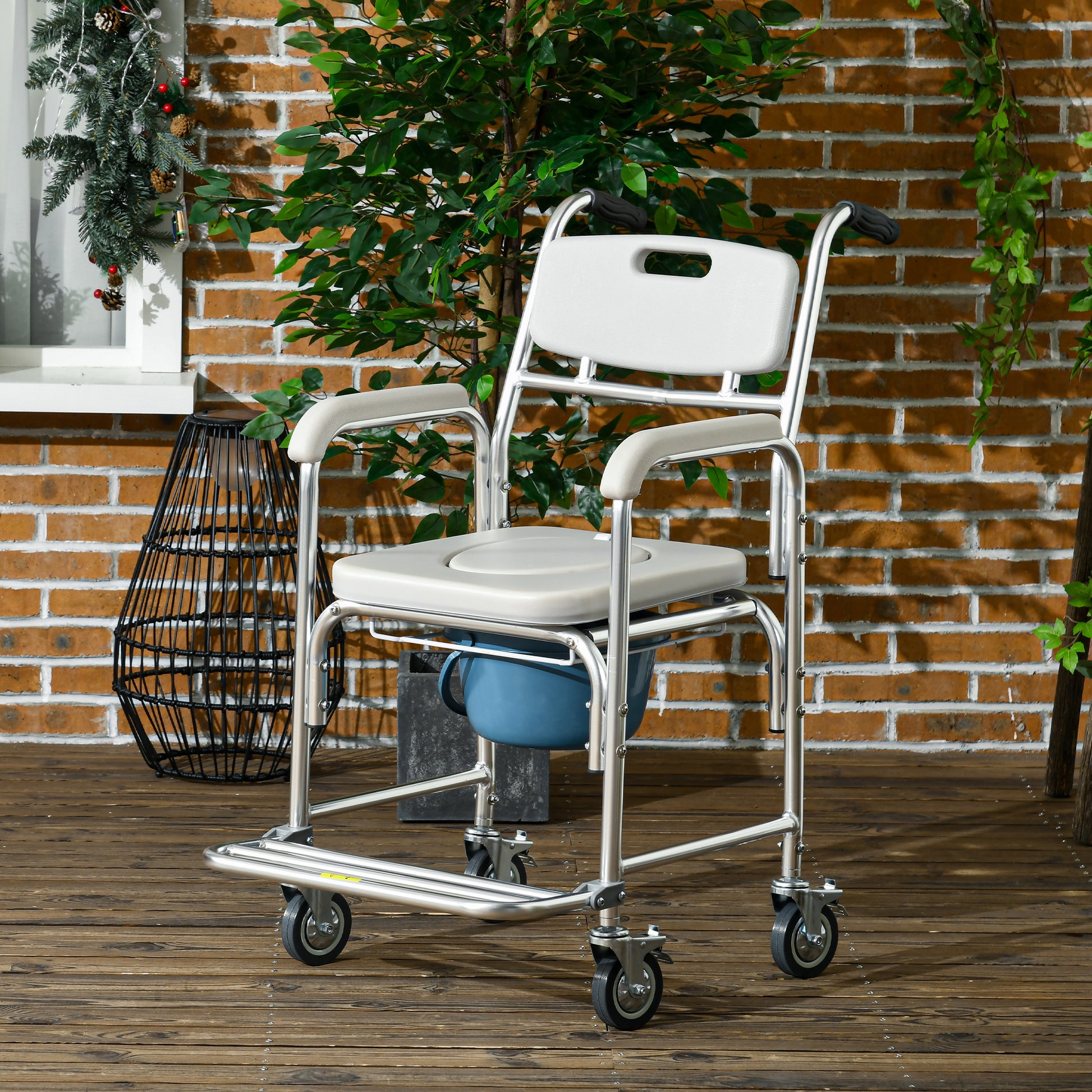 3-in-1 Shower Commode Wheelchair, Transport Beside Commode Chair with Padded Seat for the Elder, Disabled Bath Chairs   at Gallery Canada