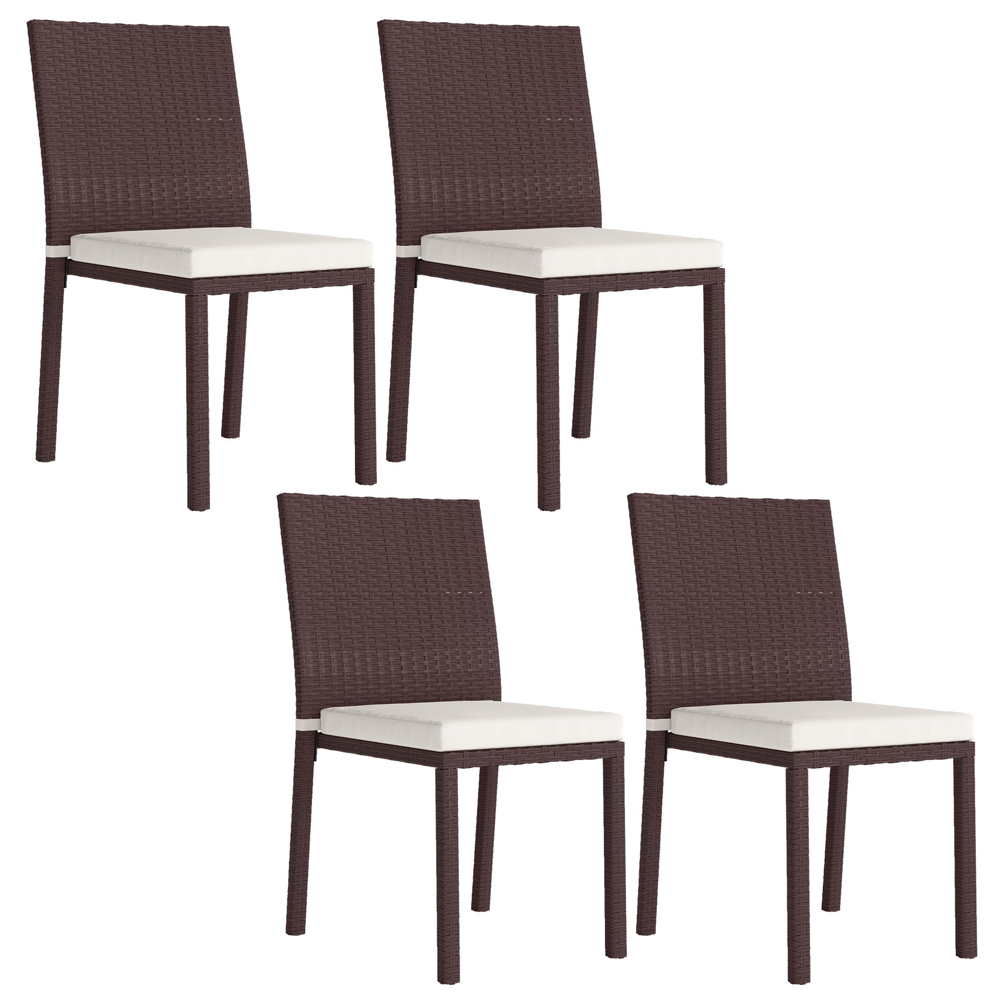 Patio Dining Chairs Set of 4, All Weather Wicker Armless Outdoor Chairs with Steel Frame for Garden, Backyard, Beige Patio Chairs at Gallery Canada