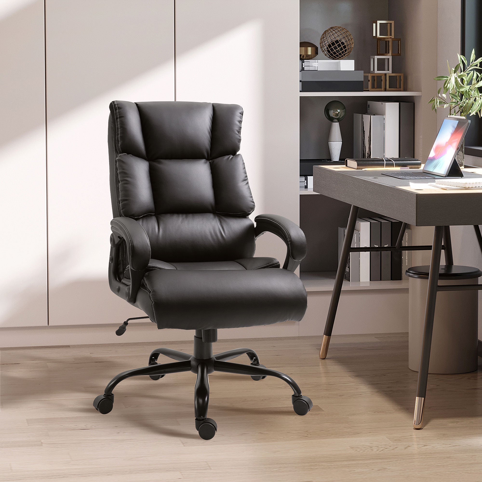 Ergonomic Heavy-Duty Office Chair with Adjustable Height, PU Leather, Rocker, 360° Swivel, 400lbs Capacity, Black Executive & Manager Chairs   at Gallery Canada