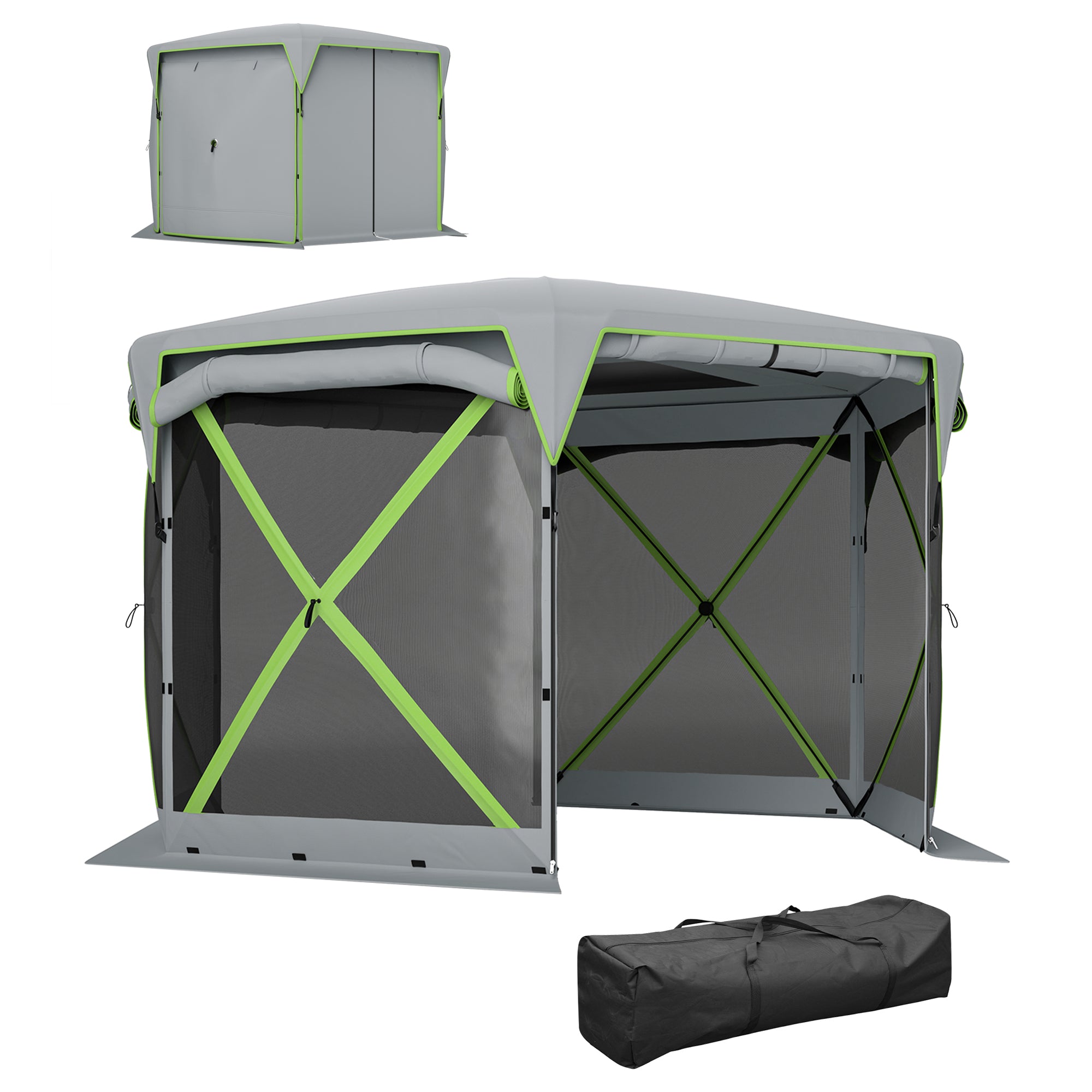 11 x 11ft Pop Up Camping Gazebo, Screen Tent House with Removable Roof Cover, Roll-up Wind Panels for Camping, Backyard Camping Tents at Gallery Canada