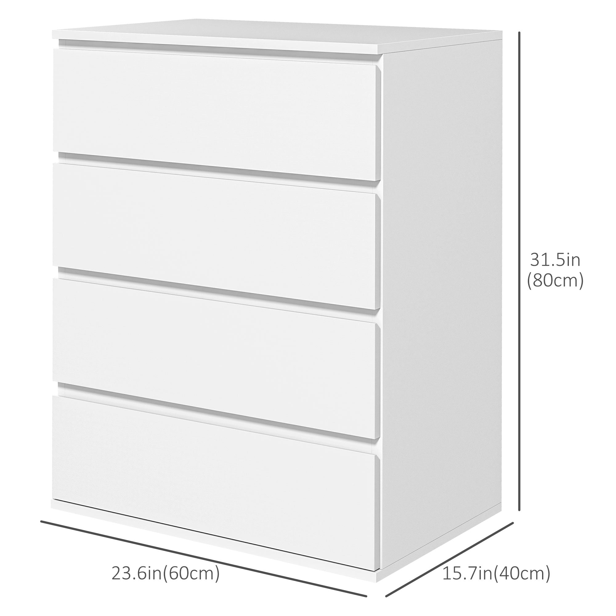 4 Drawer Cabinet, High Gloss Drawer Chest for Bedroom, Chest of Drawers with Metal Runners and Groove Handles, White Storage Cabinets   at Gallery Canada