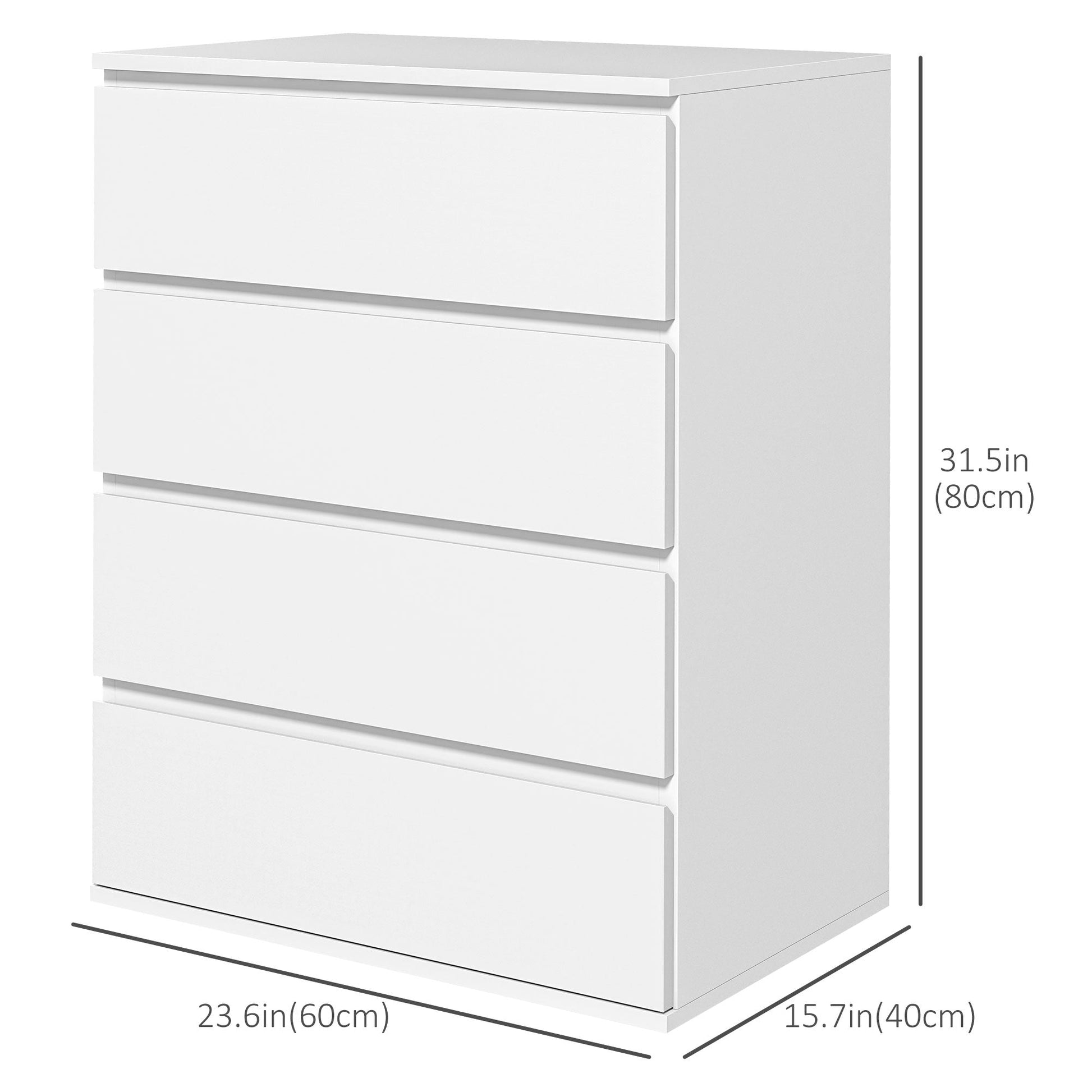 4 Drawer Cabinet, High Gloss Drawer Chest for Bedroom, Chest of Drawers with Metal Runners and Groove Handles, White Storage Cabinets   at Gallery Canada