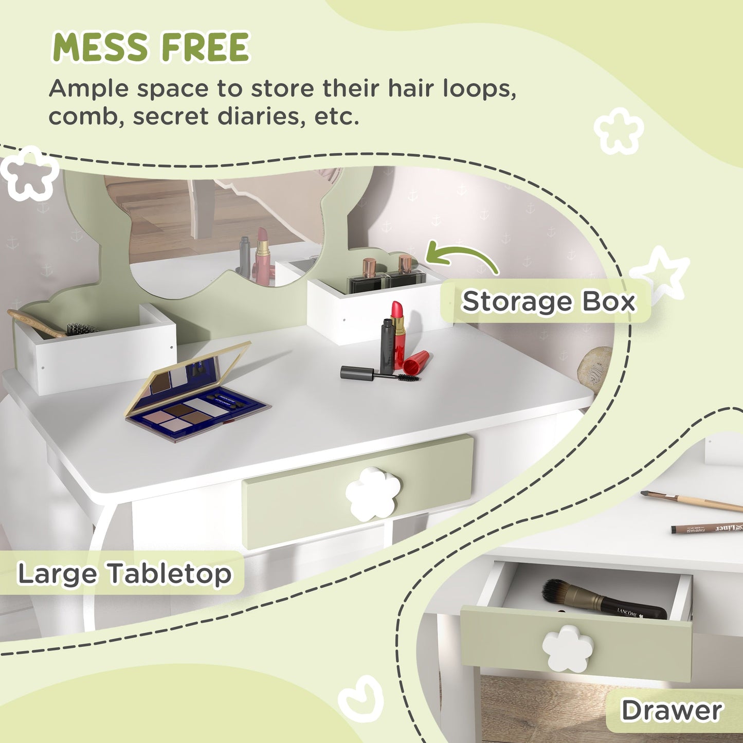 Kids Makeup Vanity Set with Stool, Mirror, Drawer, Storage Boxes, White Toy Vanity   at Gallery Canada