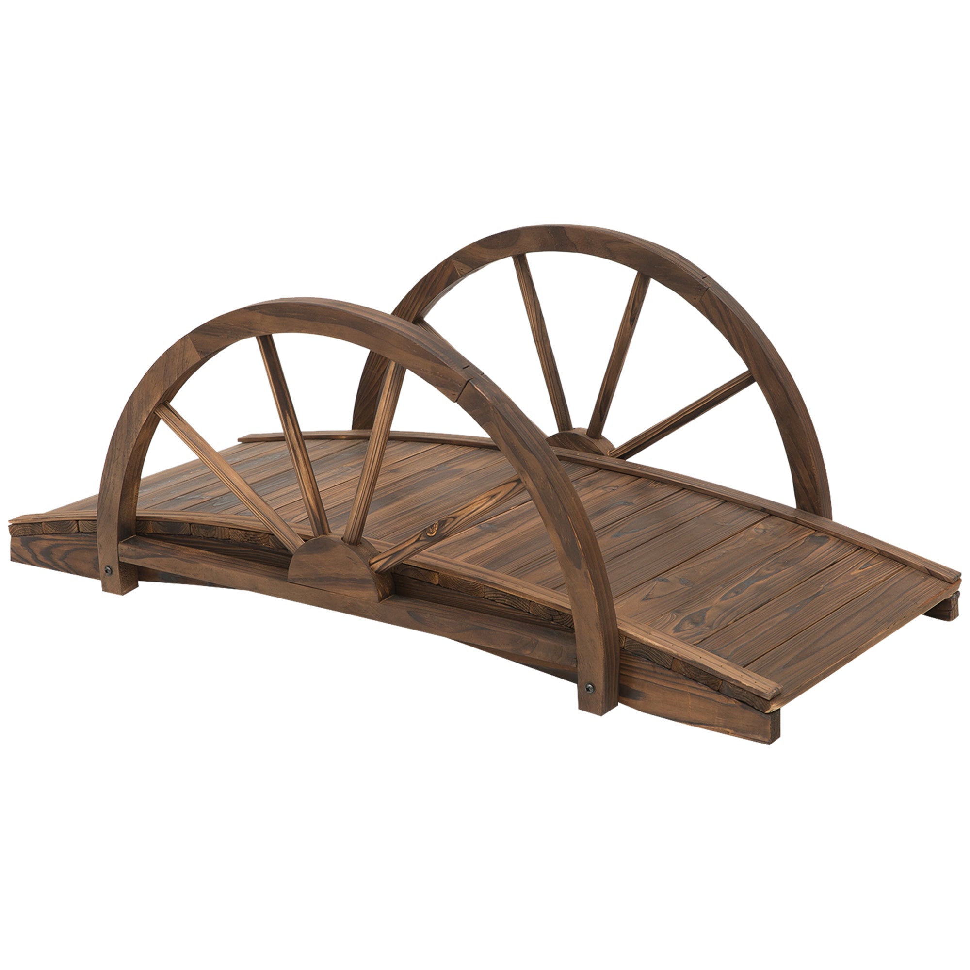 3.3ft Wooden Garden Bridge Arc Stained Finish Walkway with Half Wheeled Railings, Stained Wood Garden Bridges Stained Wood at Gallery Canada
