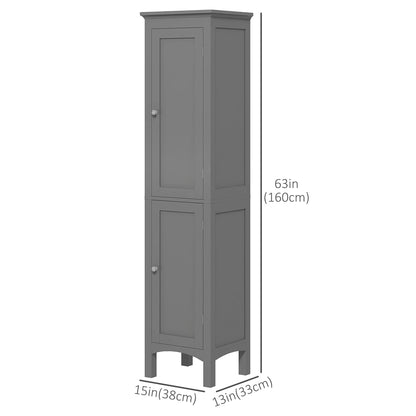 Tall Bathroom Cabinet, Freestanding Storage Organizer with Adjustable Shelves and Cupboards, 15" x 13" x 63", Grey Bathroom Cabinets   at Gallery Canada