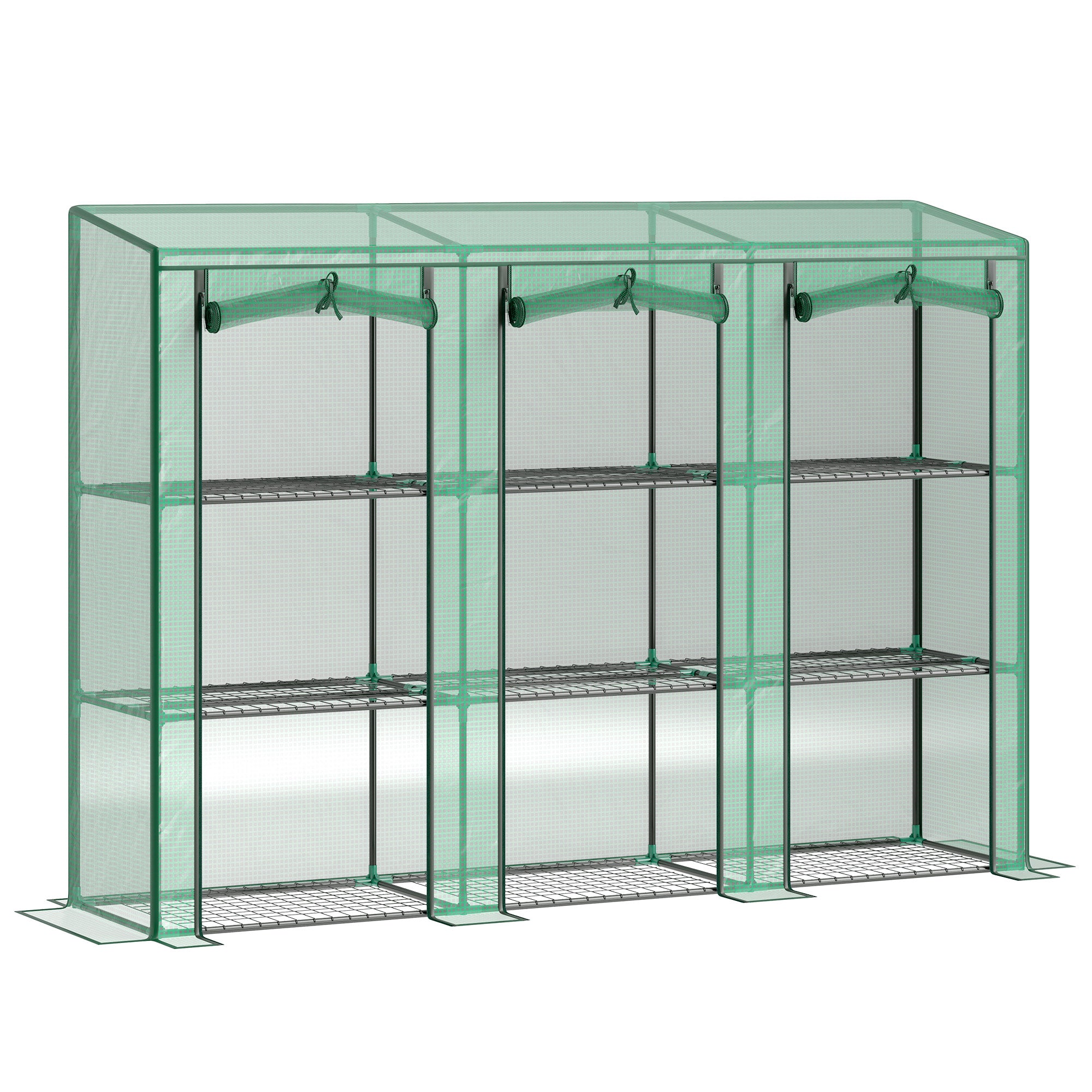 Lean-to Greenhouse with 3 Tier Shelves, Mini Greenhouse with 3 Roll-Up Doors for Indoor Outdoor, Green Greenhouses Green at Gallery Canada