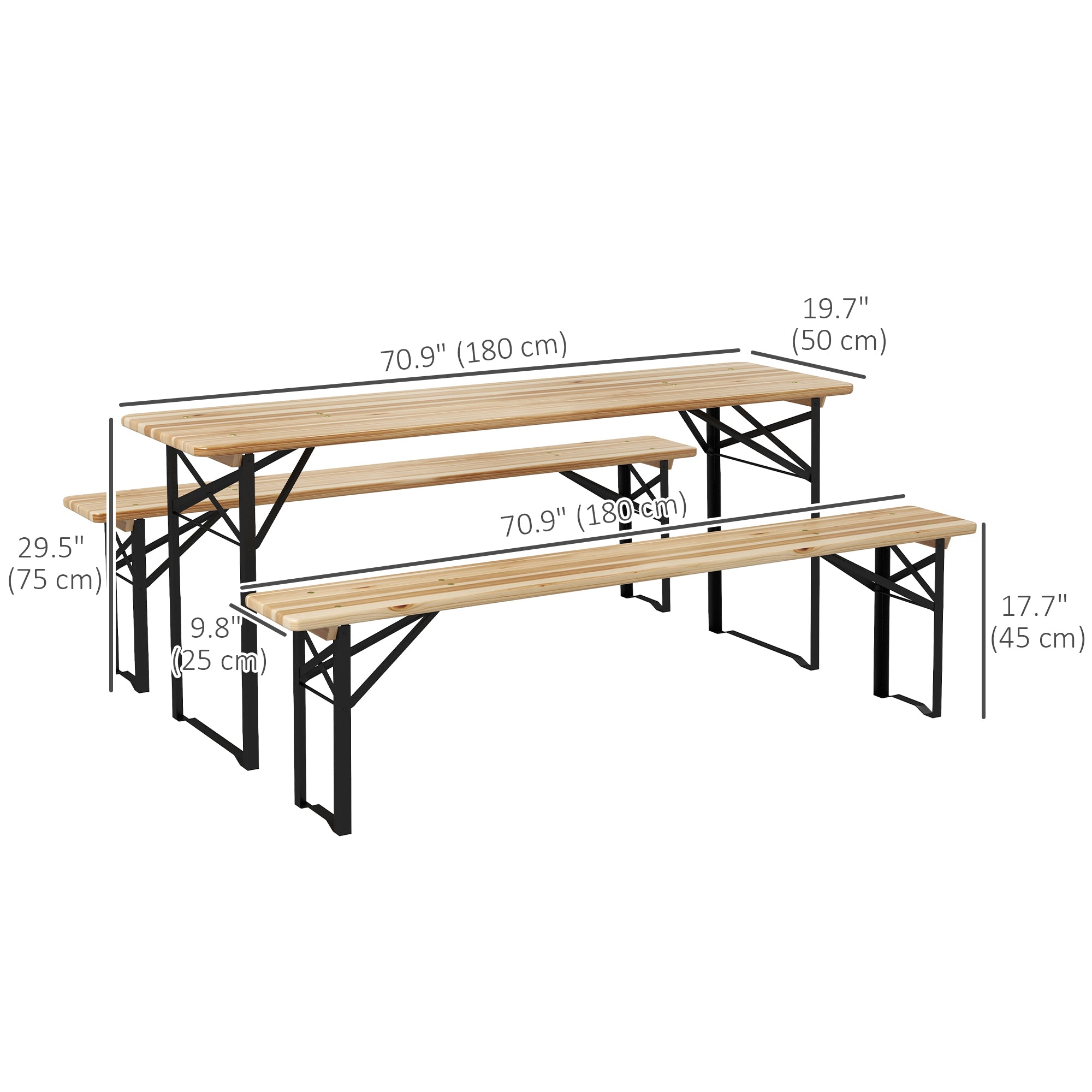 3 Pieces Folding Picnic Table Set, Portable Folding Picnic Table Set, 1 Picnic Table and 2 Benches Bistro Sets at Gallery Canada