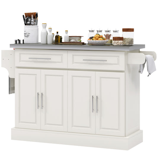 Rolling Kitchen Island with Storage and Stainless Steel Top, Kitchen Trolley with Drawers, Cabinets, Towel Rack, Cream Kitchen Islands & Kitchen Carts at Gallery Canada